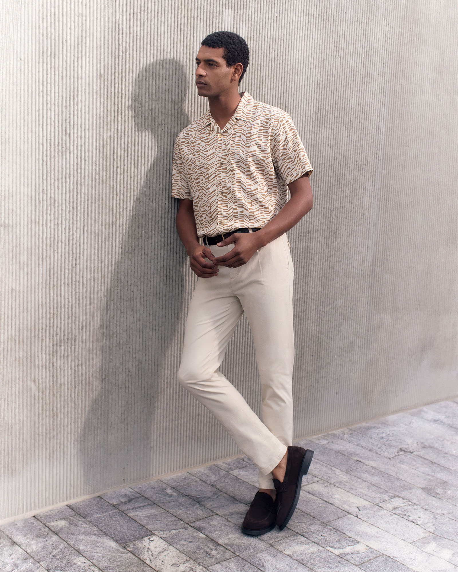 Geo Stripe Relaxed Short Sleeve Shirt in Cognac