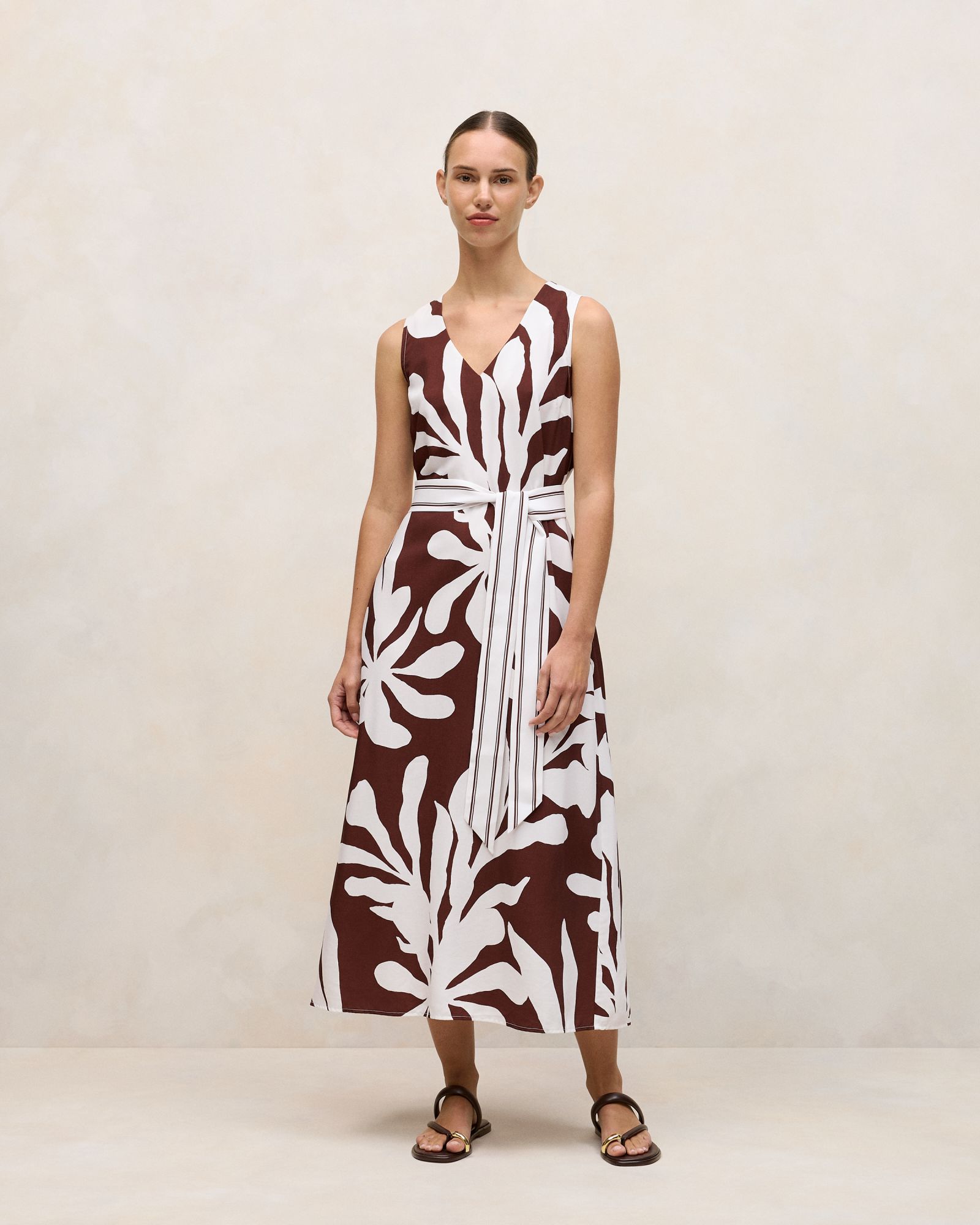 Wakame Belted Tank Dress in Espresso