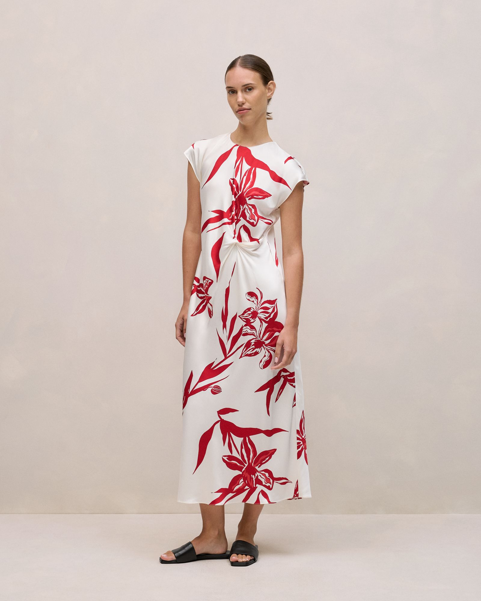 Wild Iris Twist Front Column Dress in White