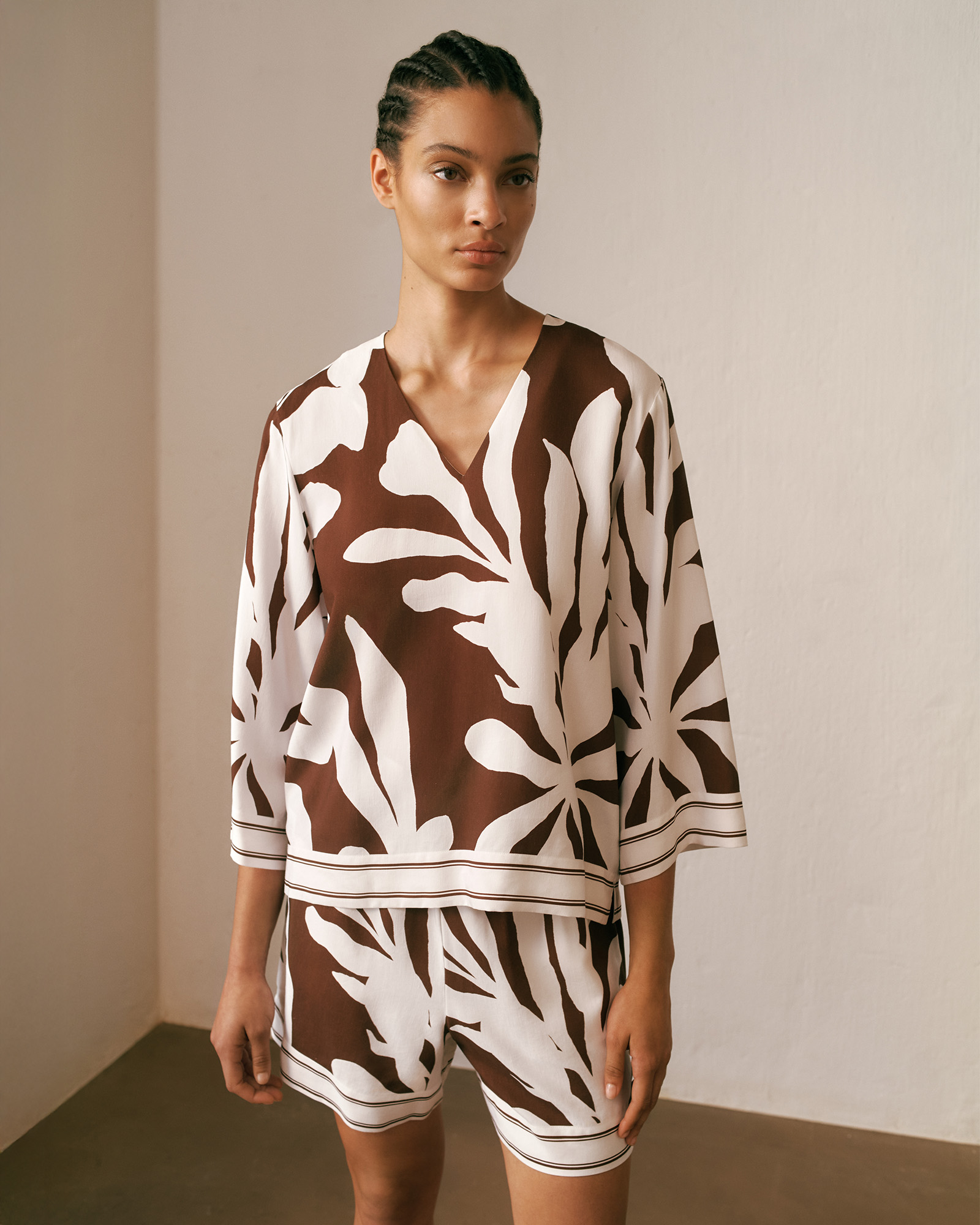 Wakame Border Stripe Popover Top in Espresso