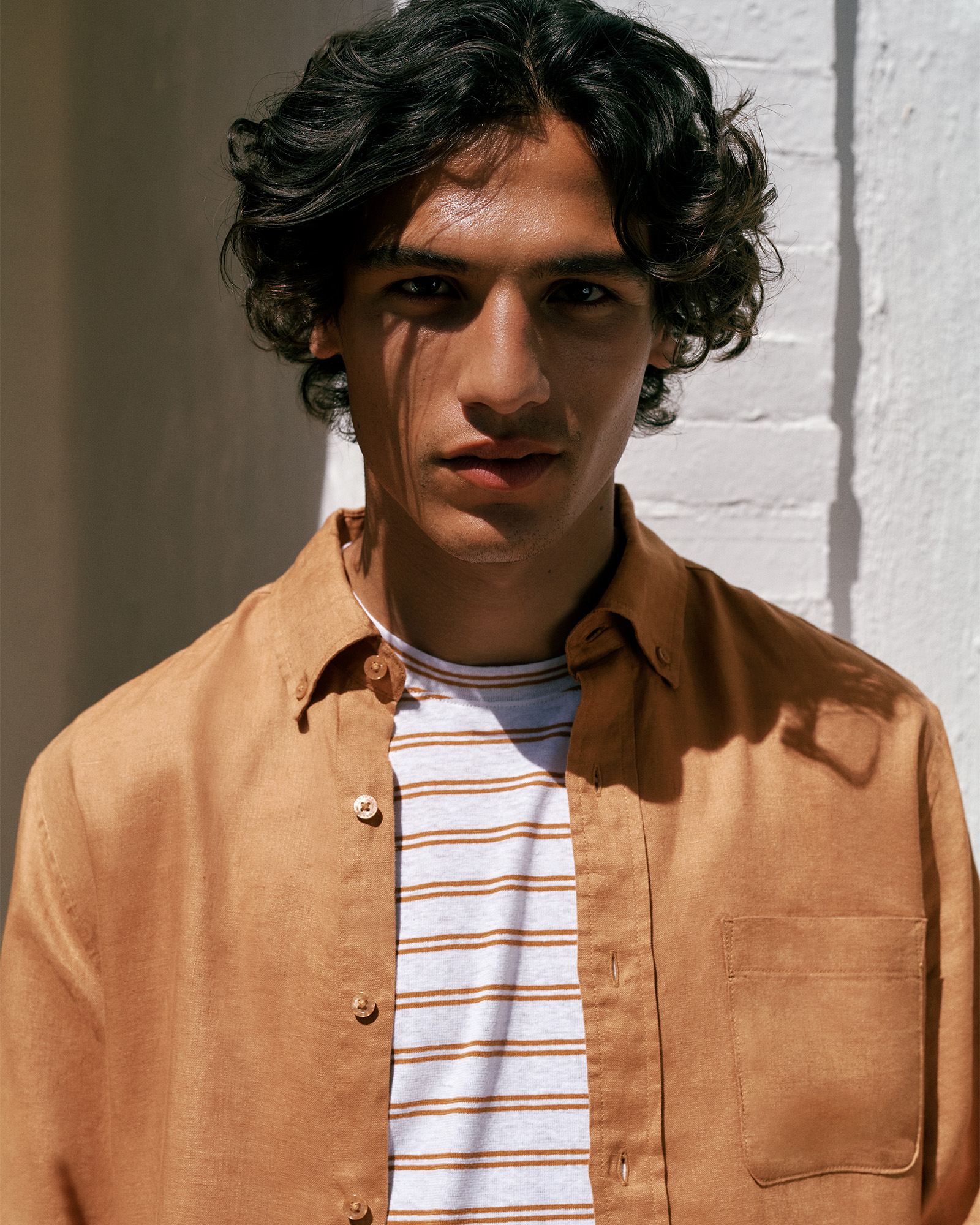 Cotton Linen Double Stripe T-shirt in White