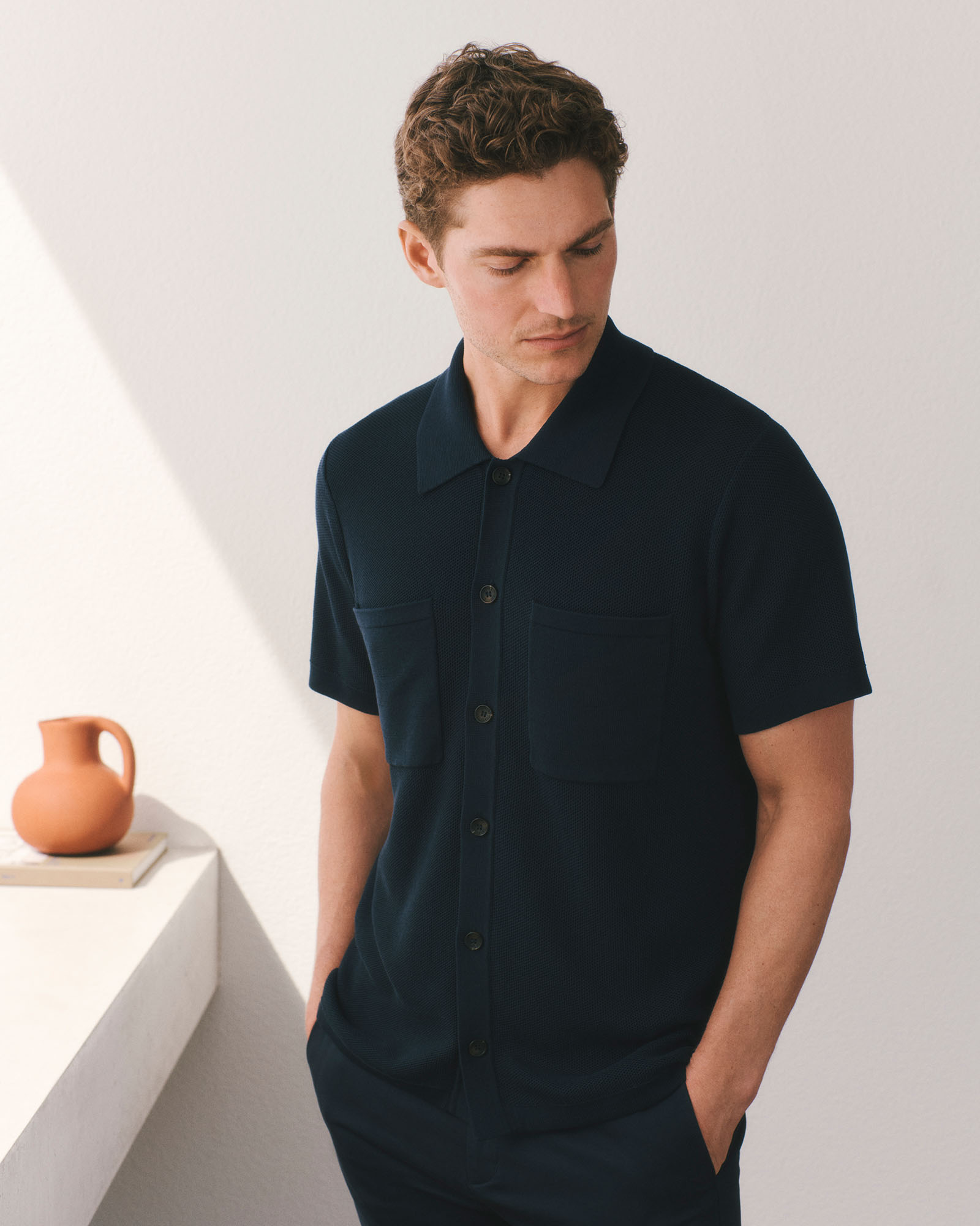 Mercerised Cotton Shirt in Navy