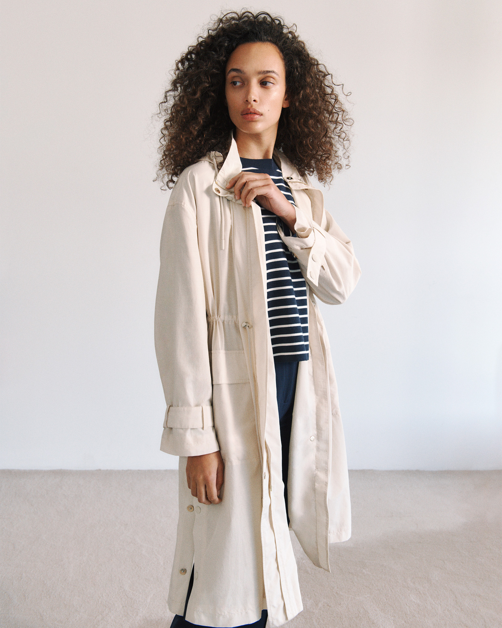 Cotton Blend Longline Anorak in Stone