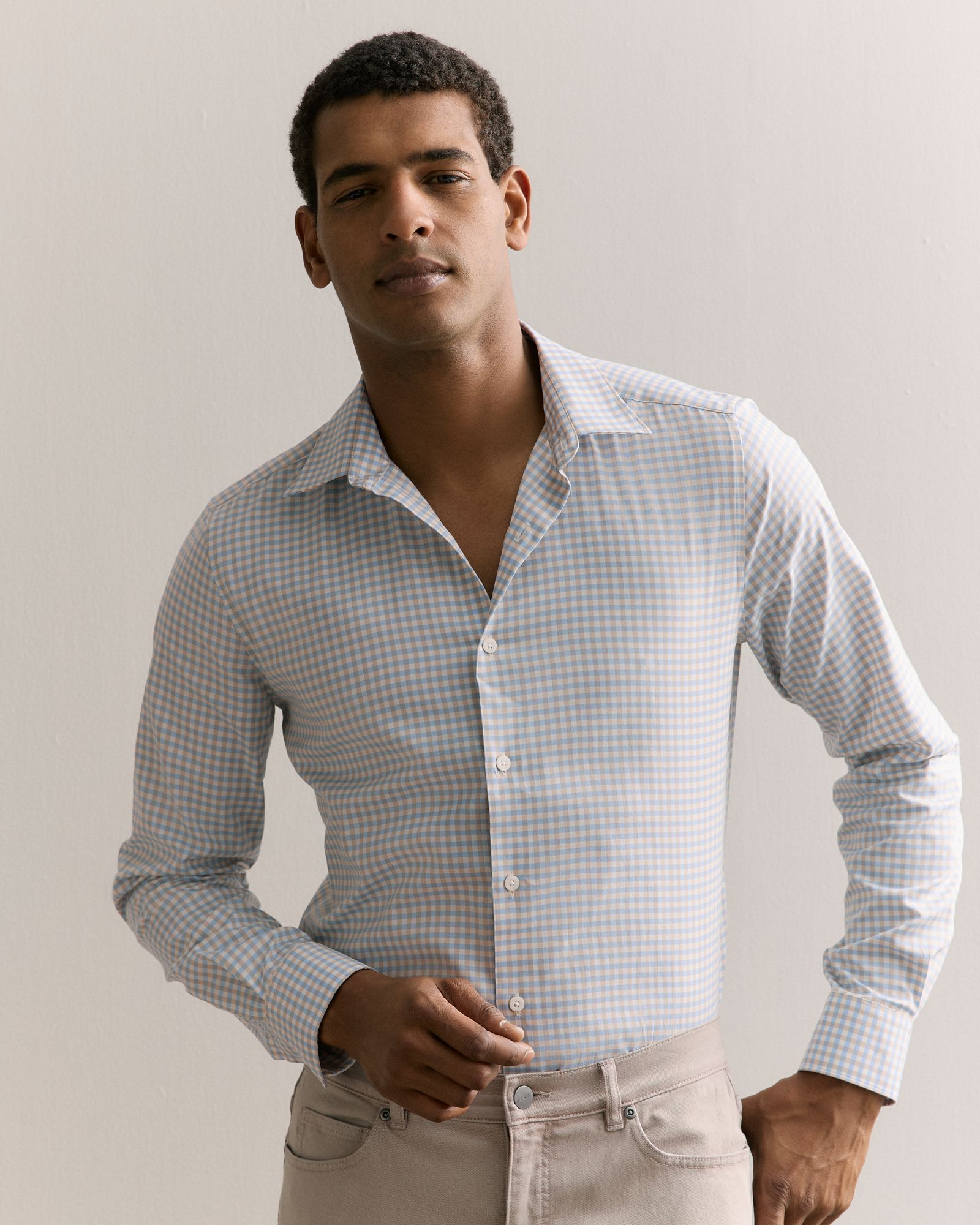 Tailored Fit Supima Cotton Micro Check Shirt in White