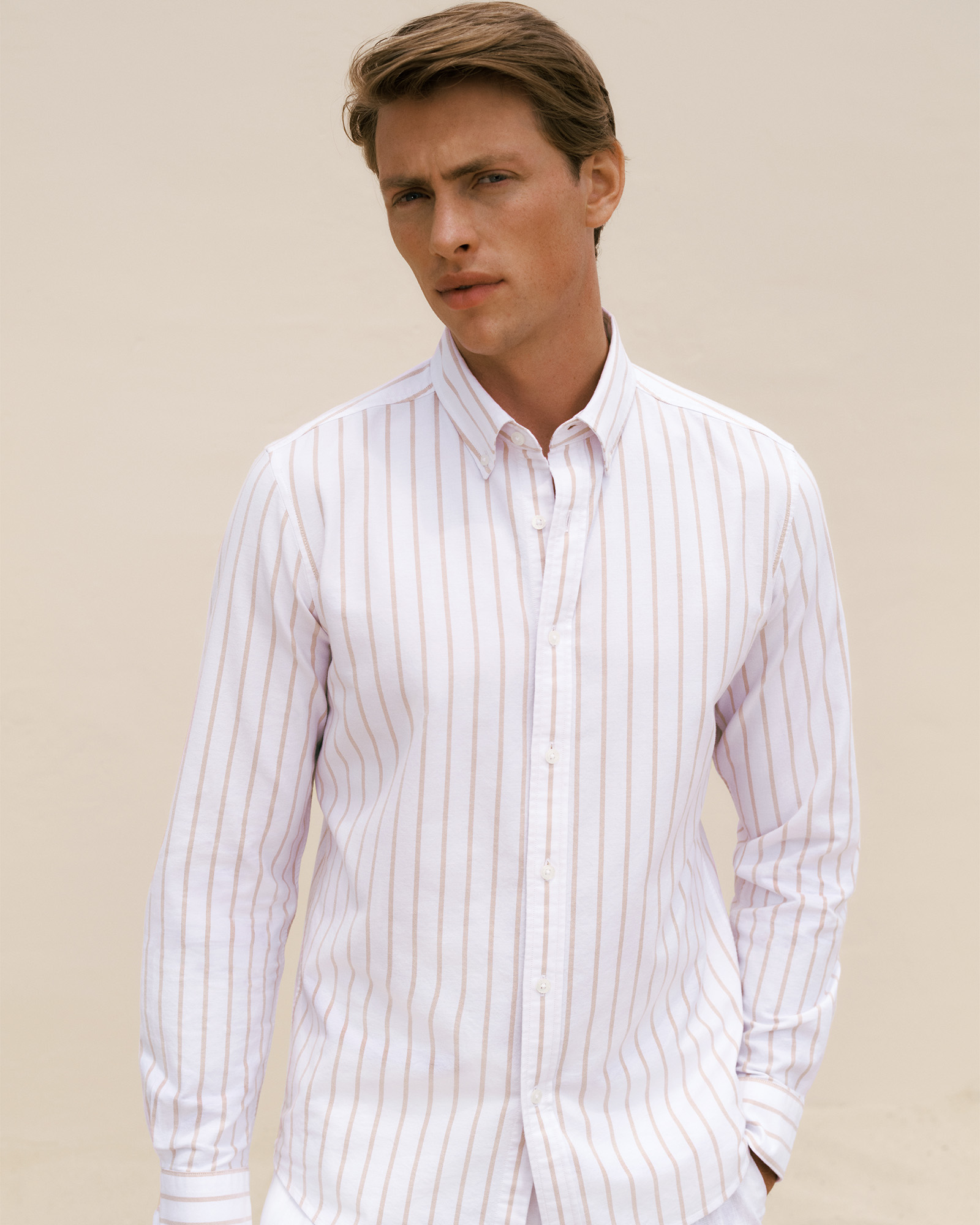 Regular Fit Yarn Dyed Stripe Oxford Shirt in White
