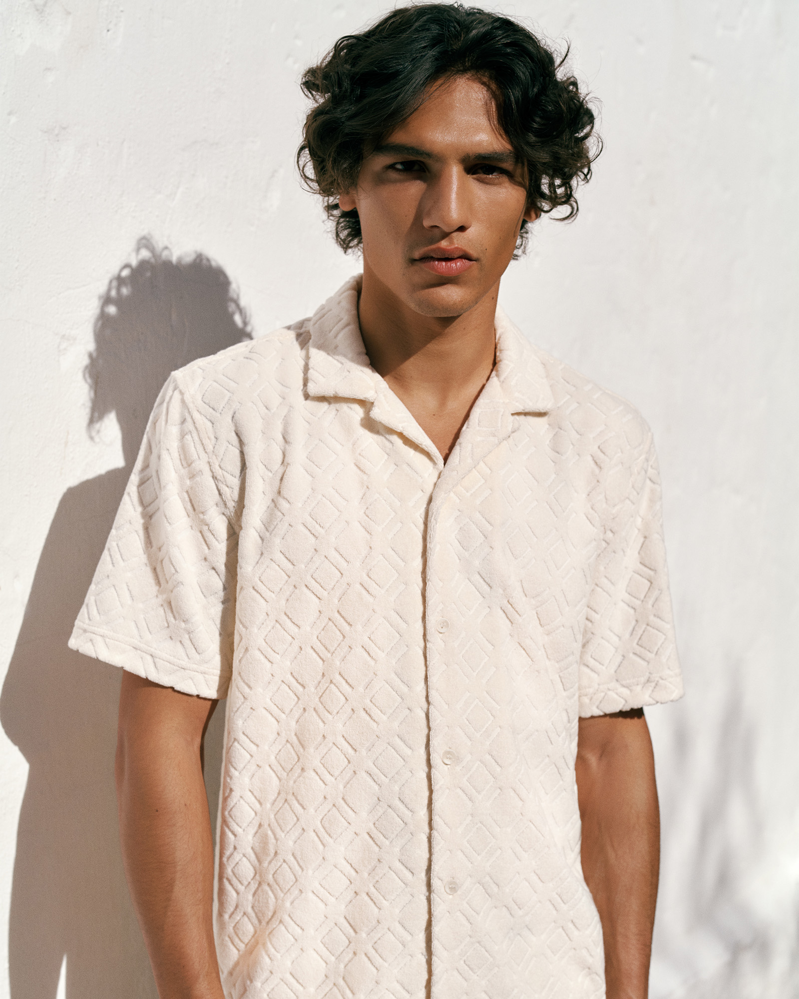 Terry Geo Tile Camp Shirt in Parchment