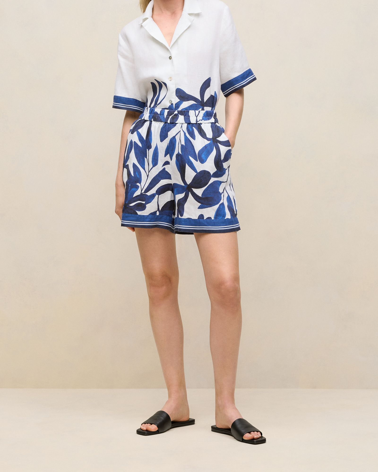 Marea Border Stripe Linen Short in White