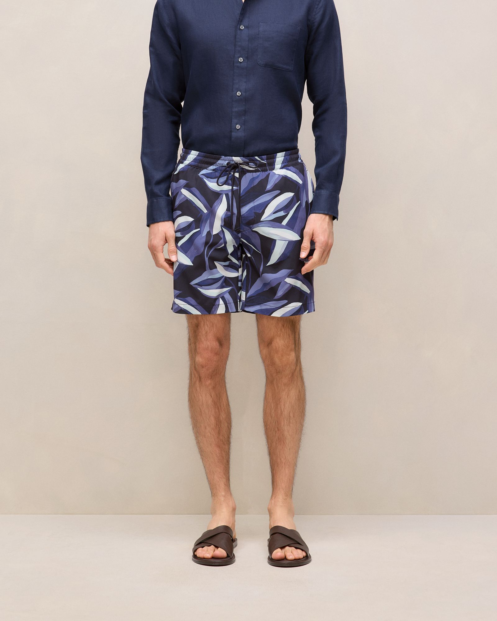Painted Leaf Swim Short in Navy