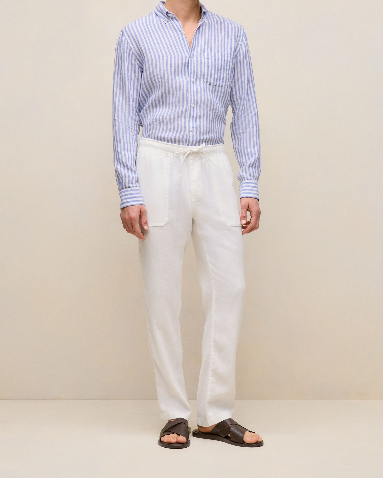 Linen Drawcord Pant in White