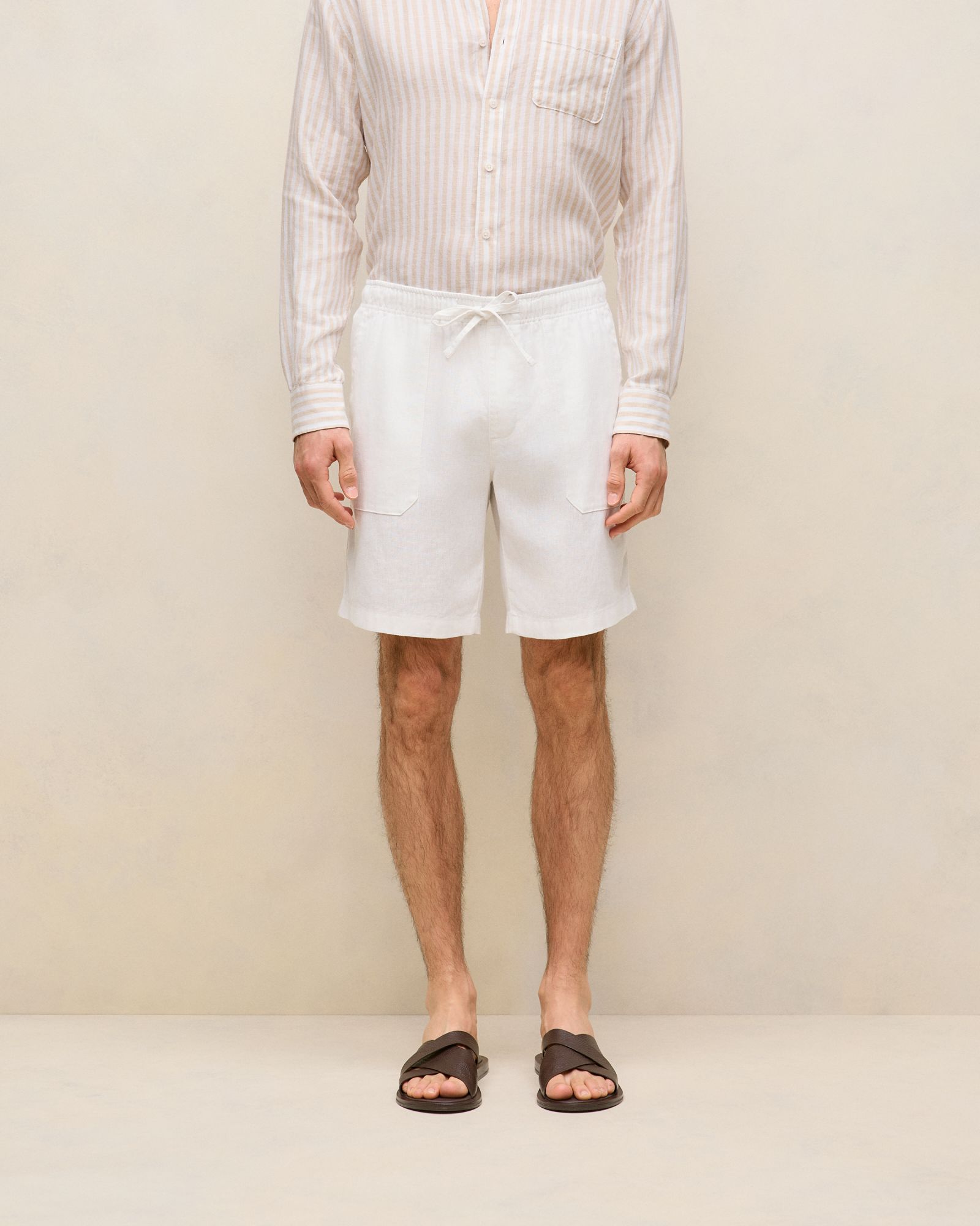 Linen Patch Pocket Drawcord Short in White