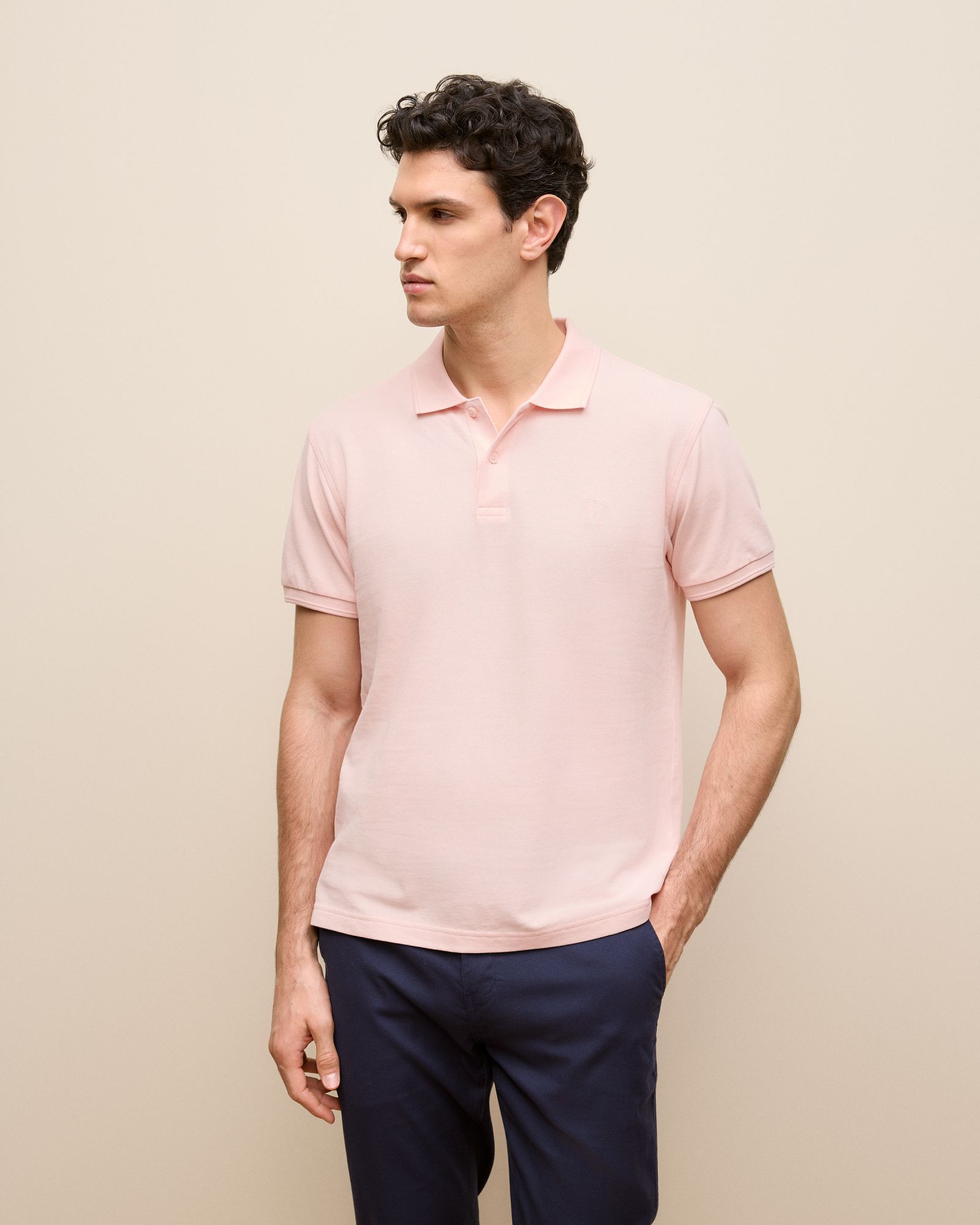 Pique Monogram Short Sleeve Polo in Soft Pink