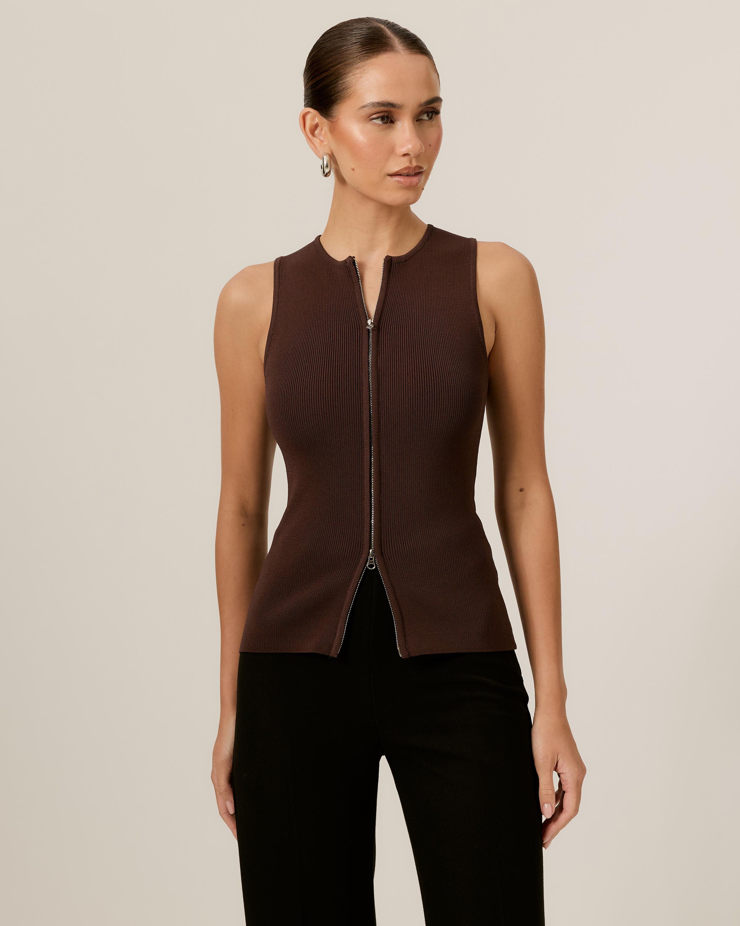 Paris Ribbed Knit Zip Top