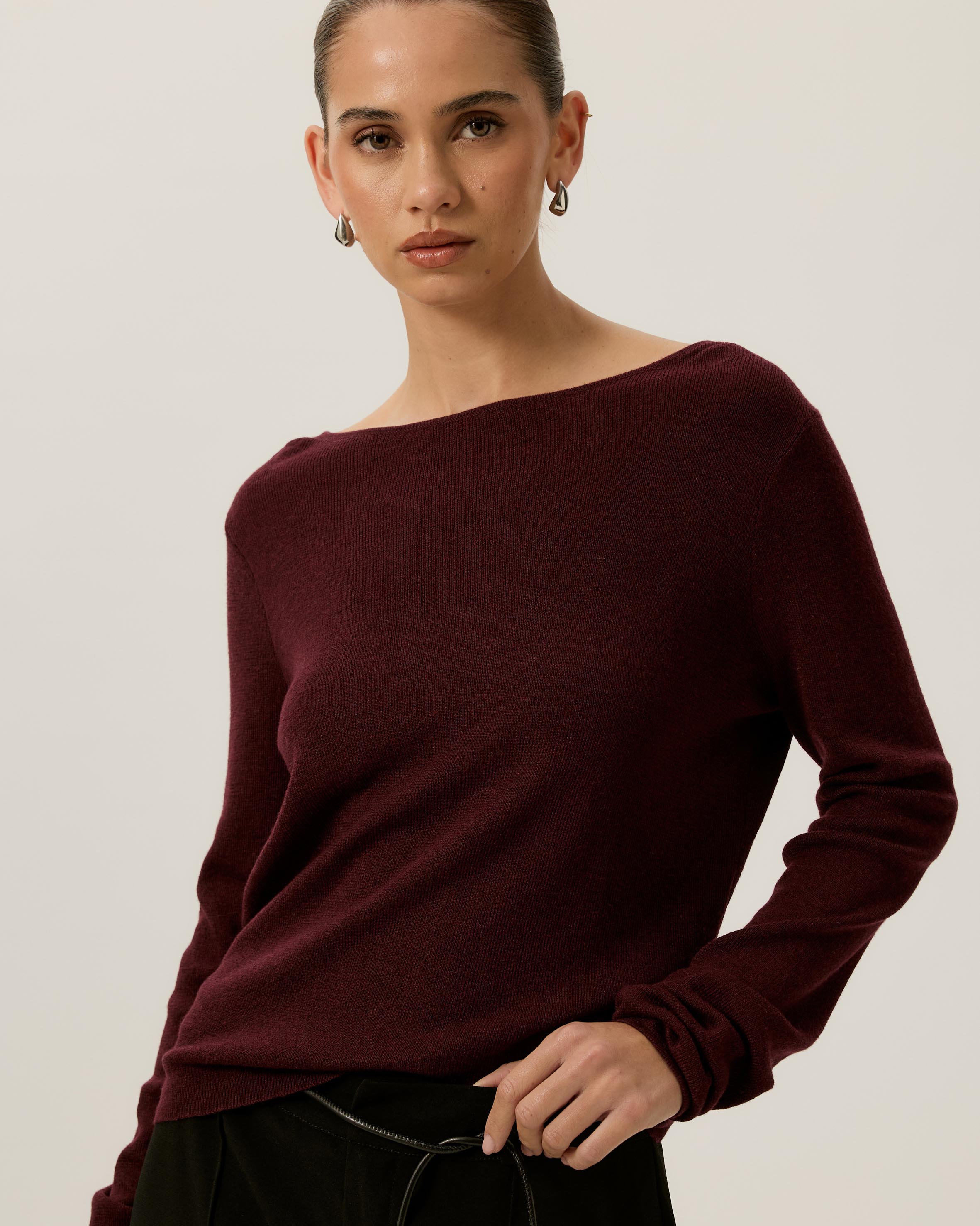 Violet Fine Knit Boat Neck Top