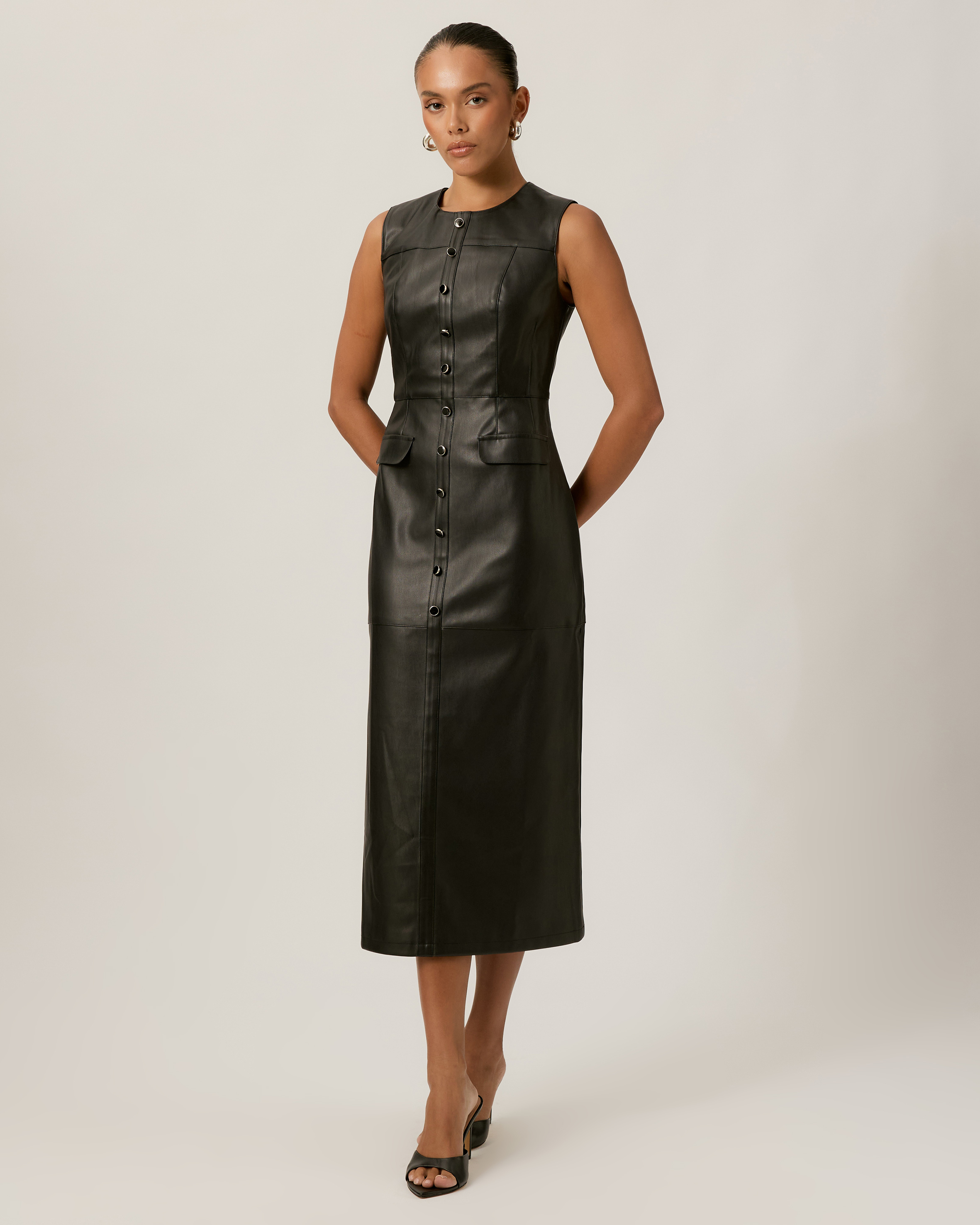 Cameron Leather Look Midi Dress