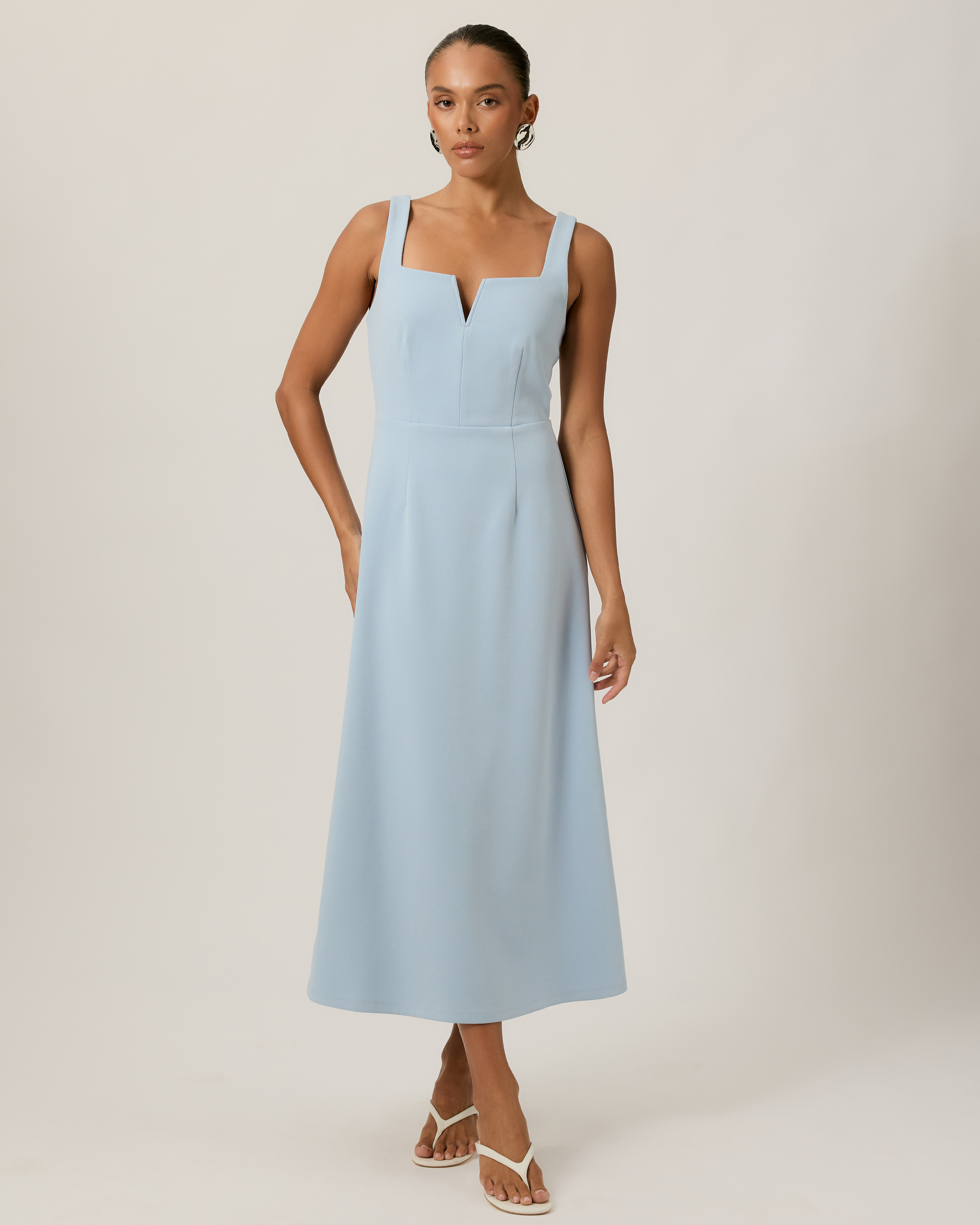 Monique Crepe Square Neck Midi Dress