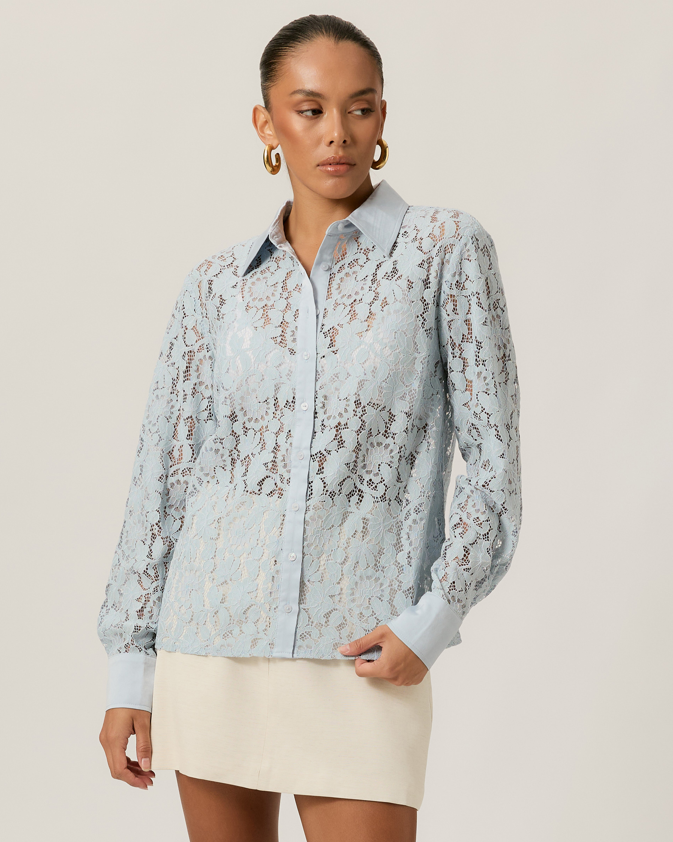 Lace Satin Trim Shirt