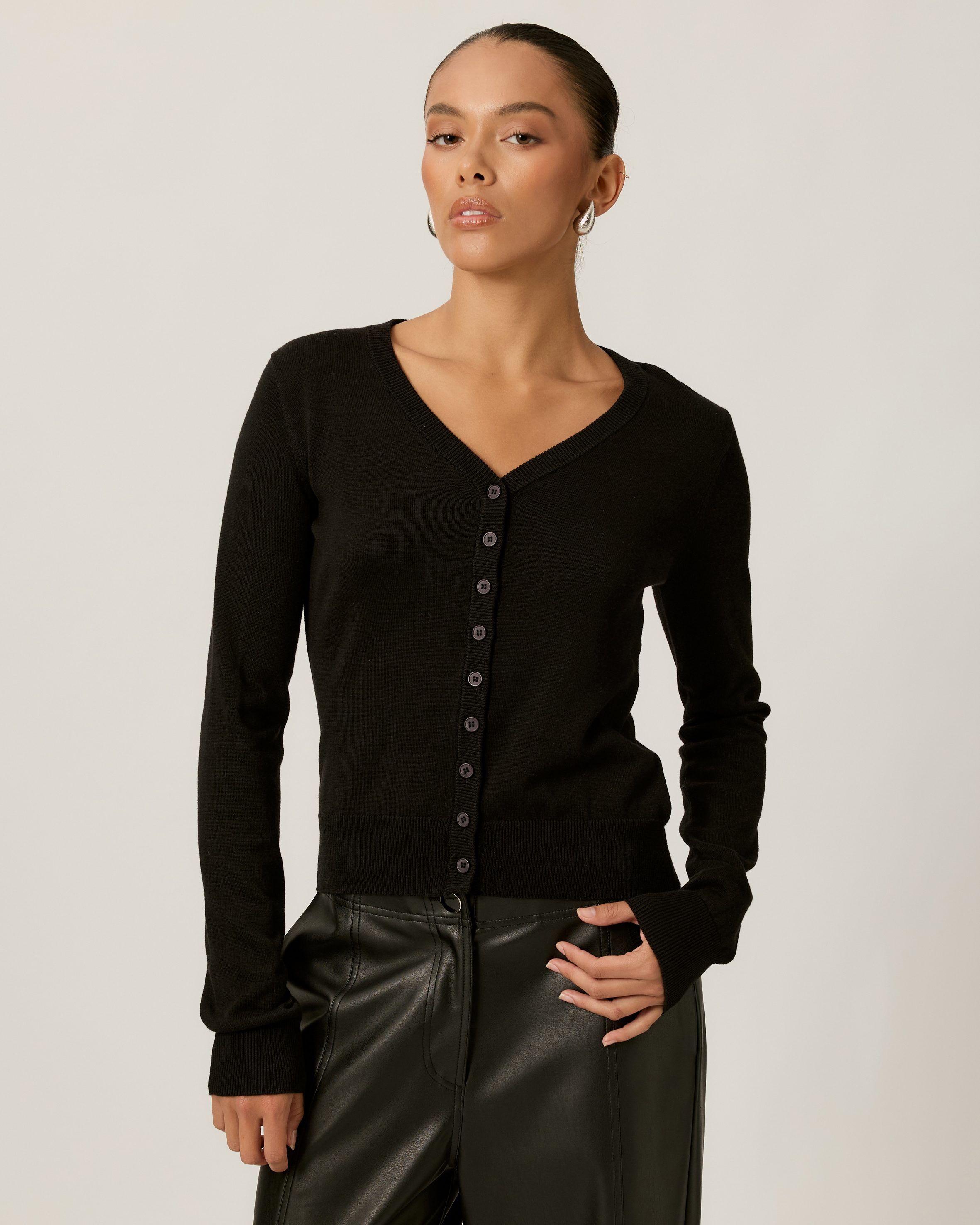 Simone Cotton Blend V-Neck Knit Cardigan