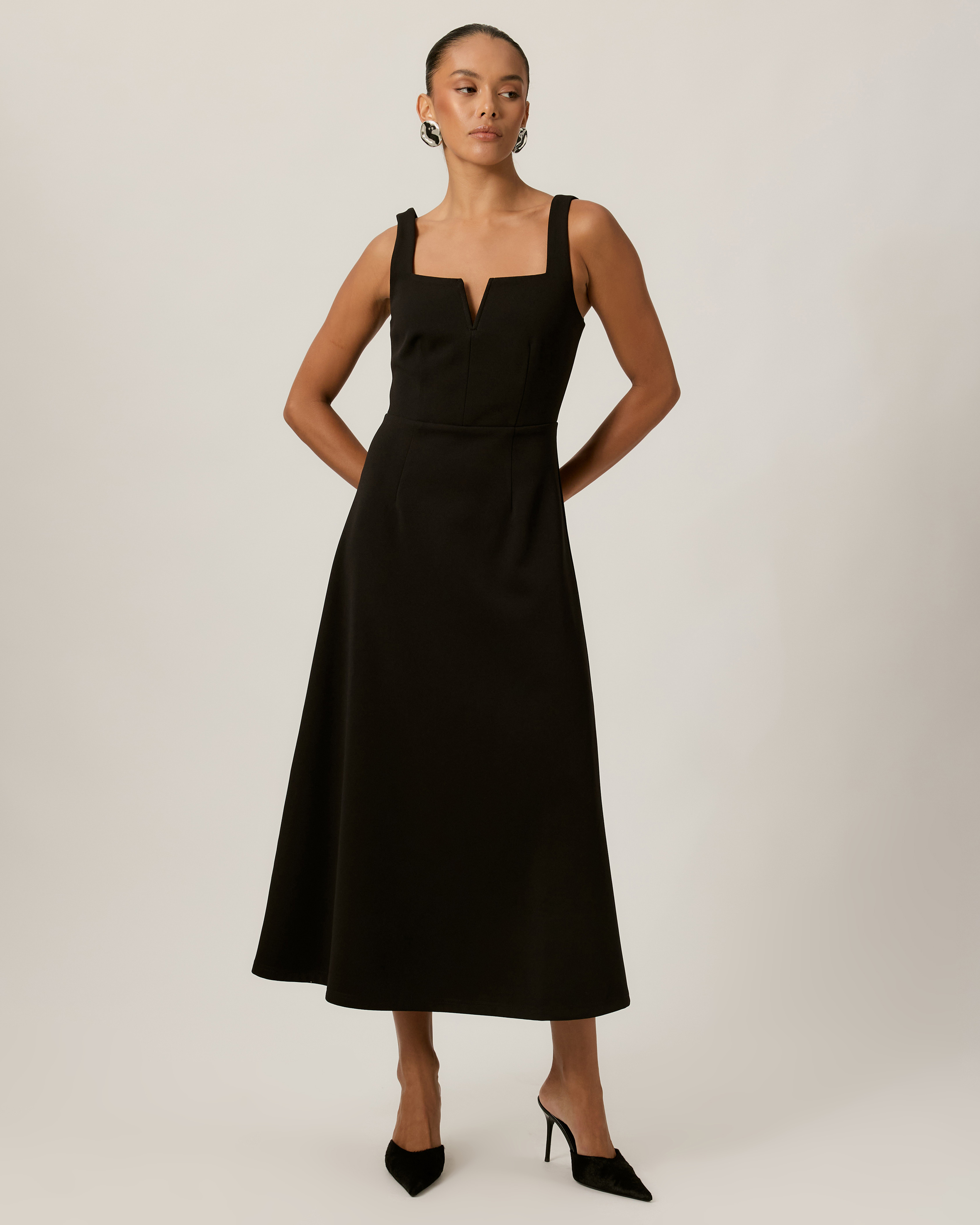 Monique Crepe Square Neck Midi Dress