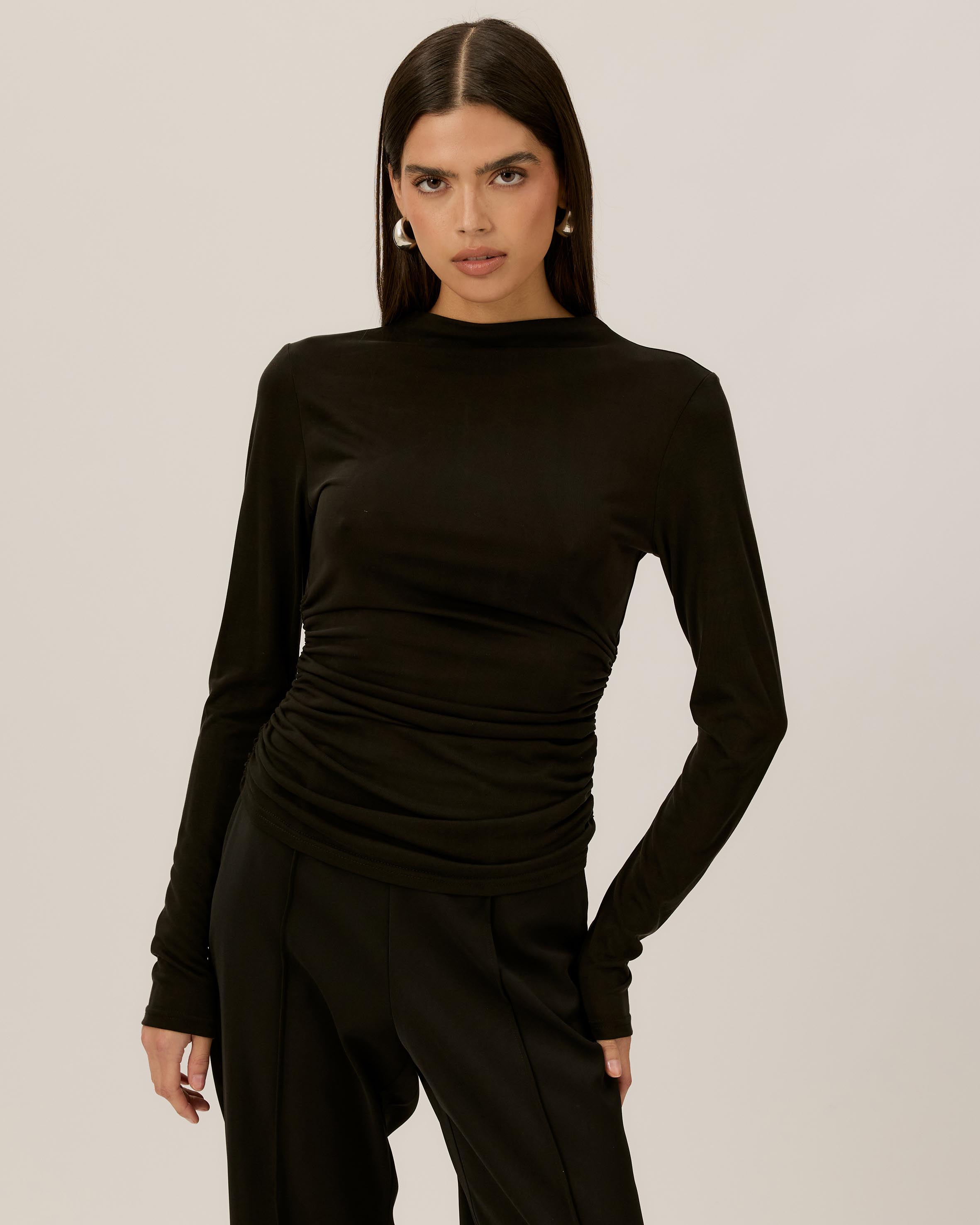 Lana Jersey Gathered Long Sleeve Top