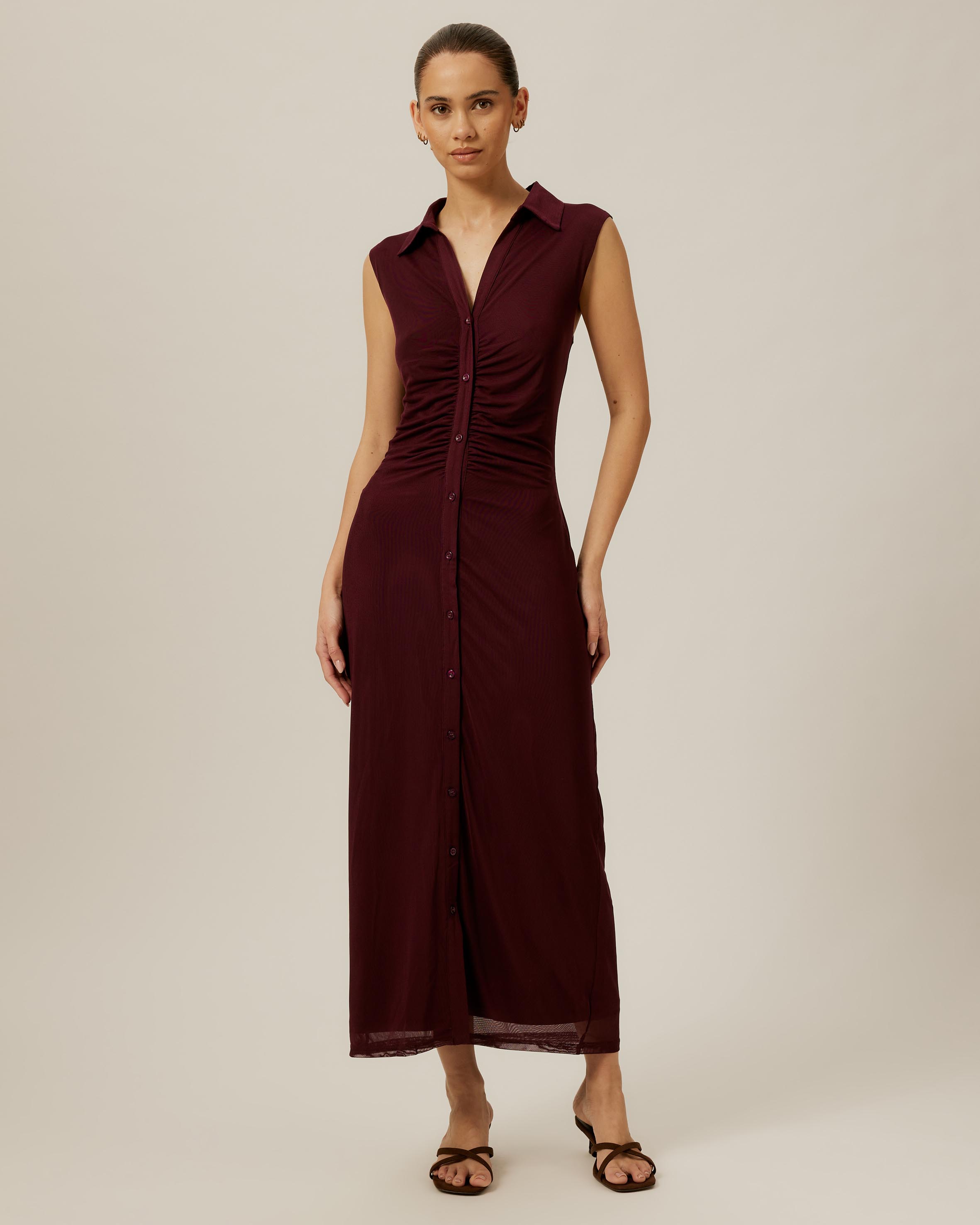 Sleeveless Jersey Button Up Dress