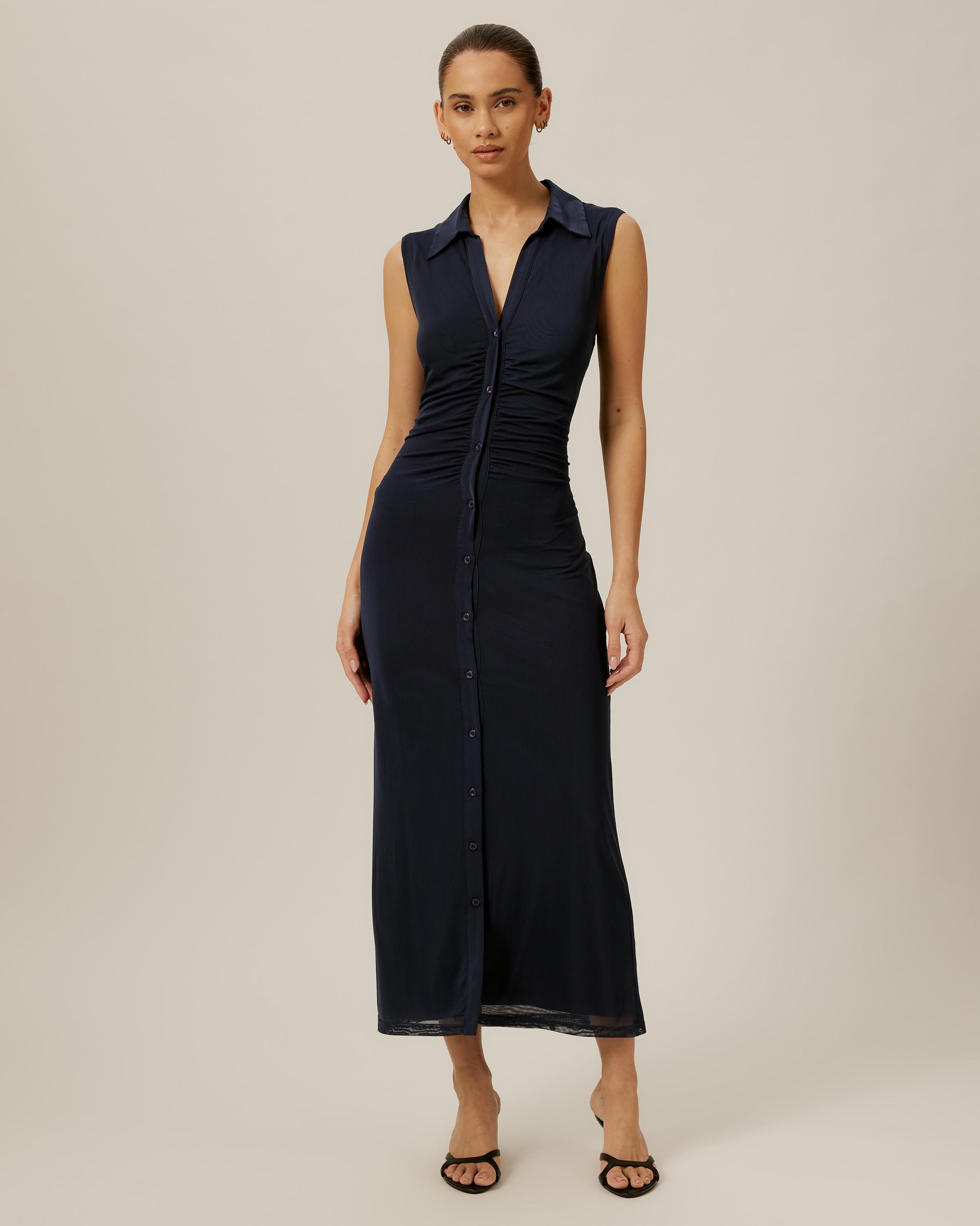 Sleeveless Jersey Button Up Dress