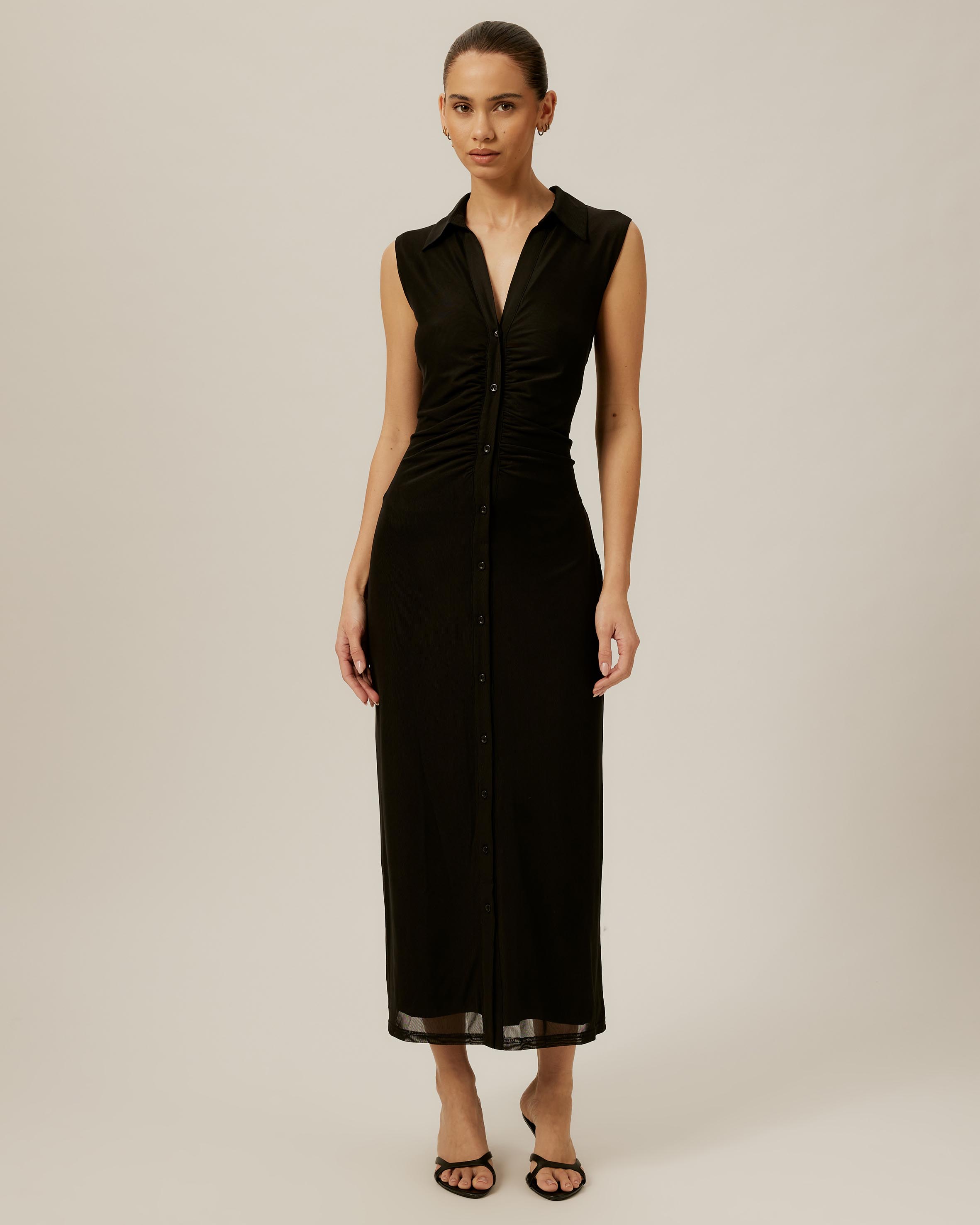 Sleeveless Jersey Button Up Dress