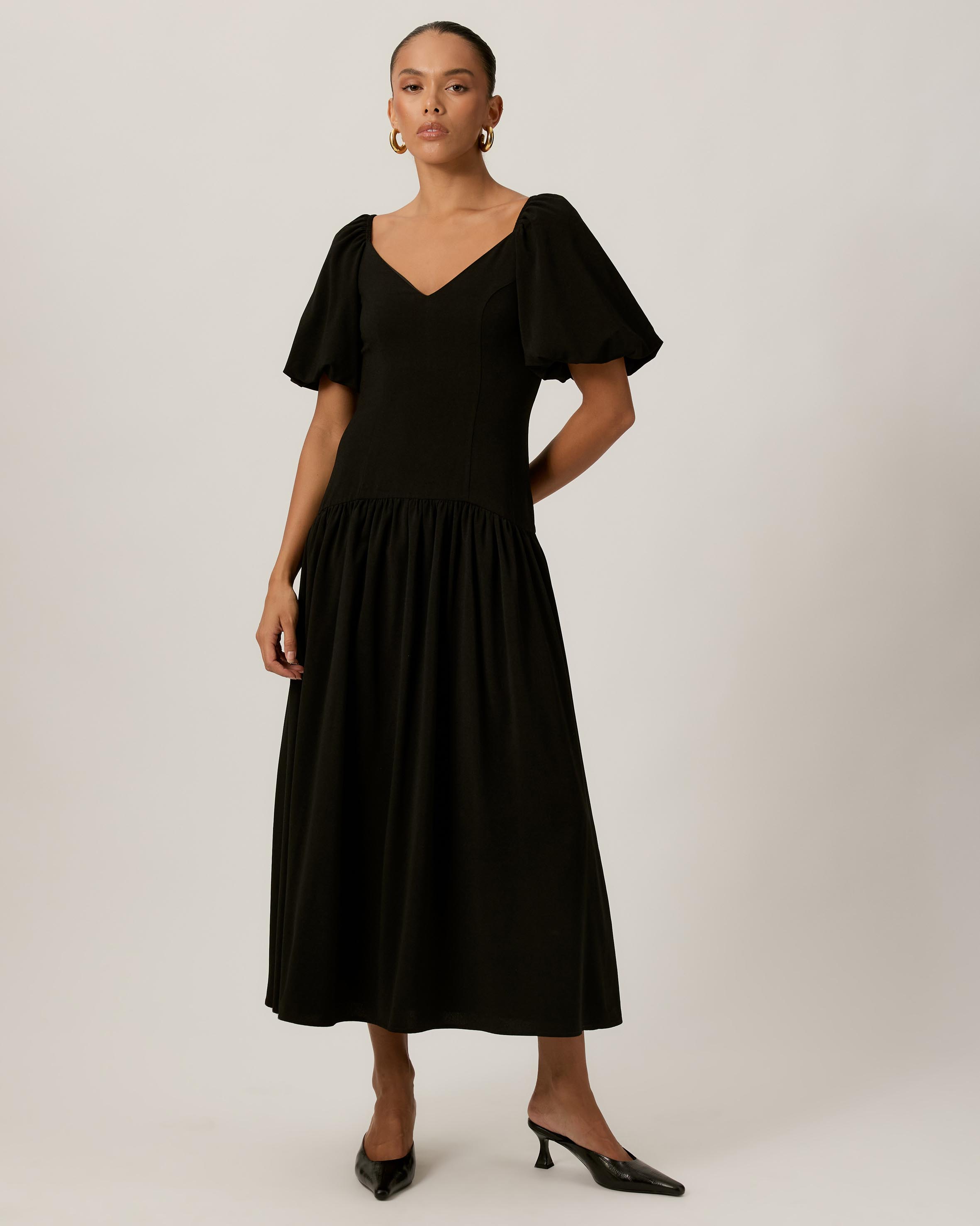 Ella Puff Sleeve Midi Dress