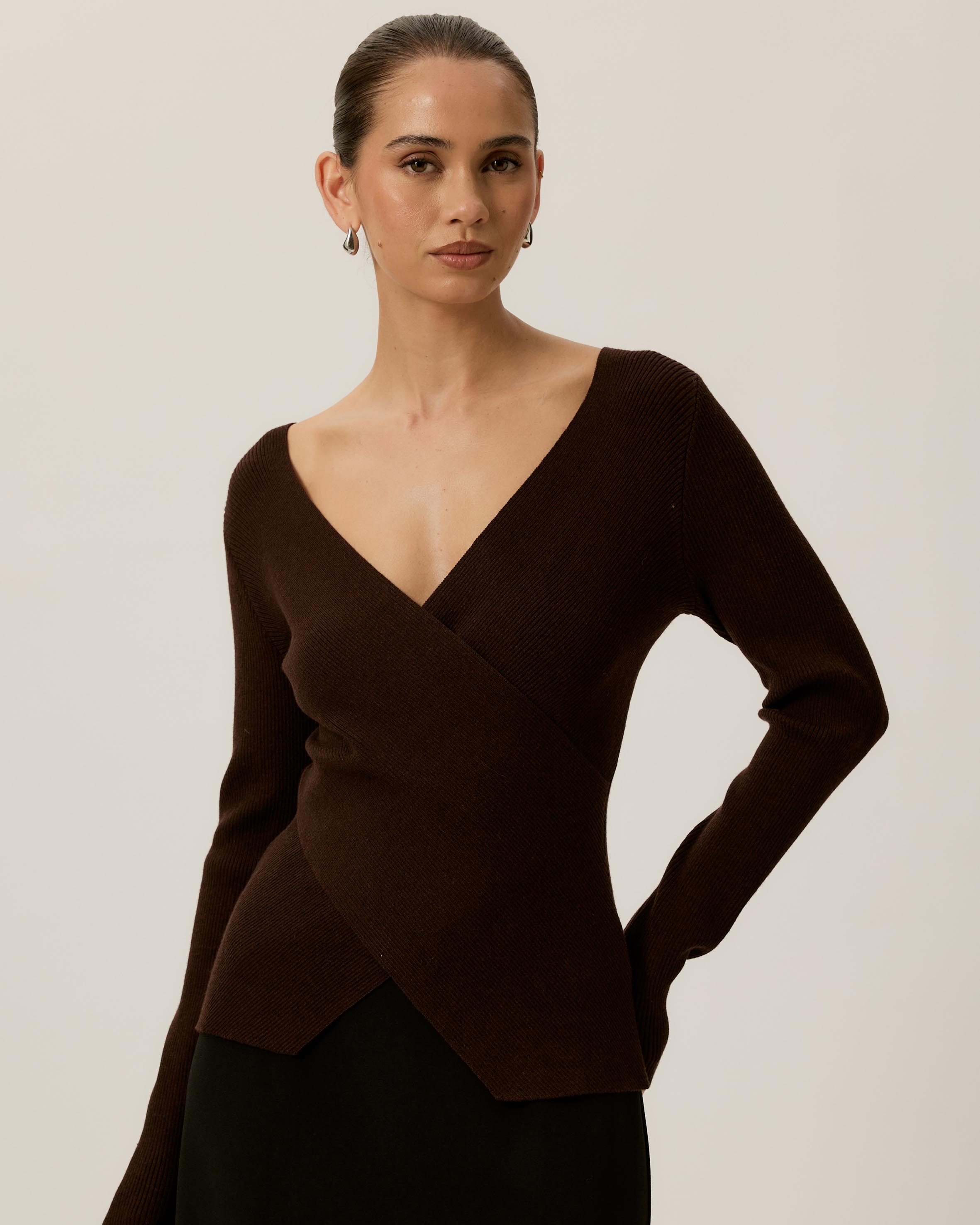 Sienna Wrap Long Sleeve Knit Top