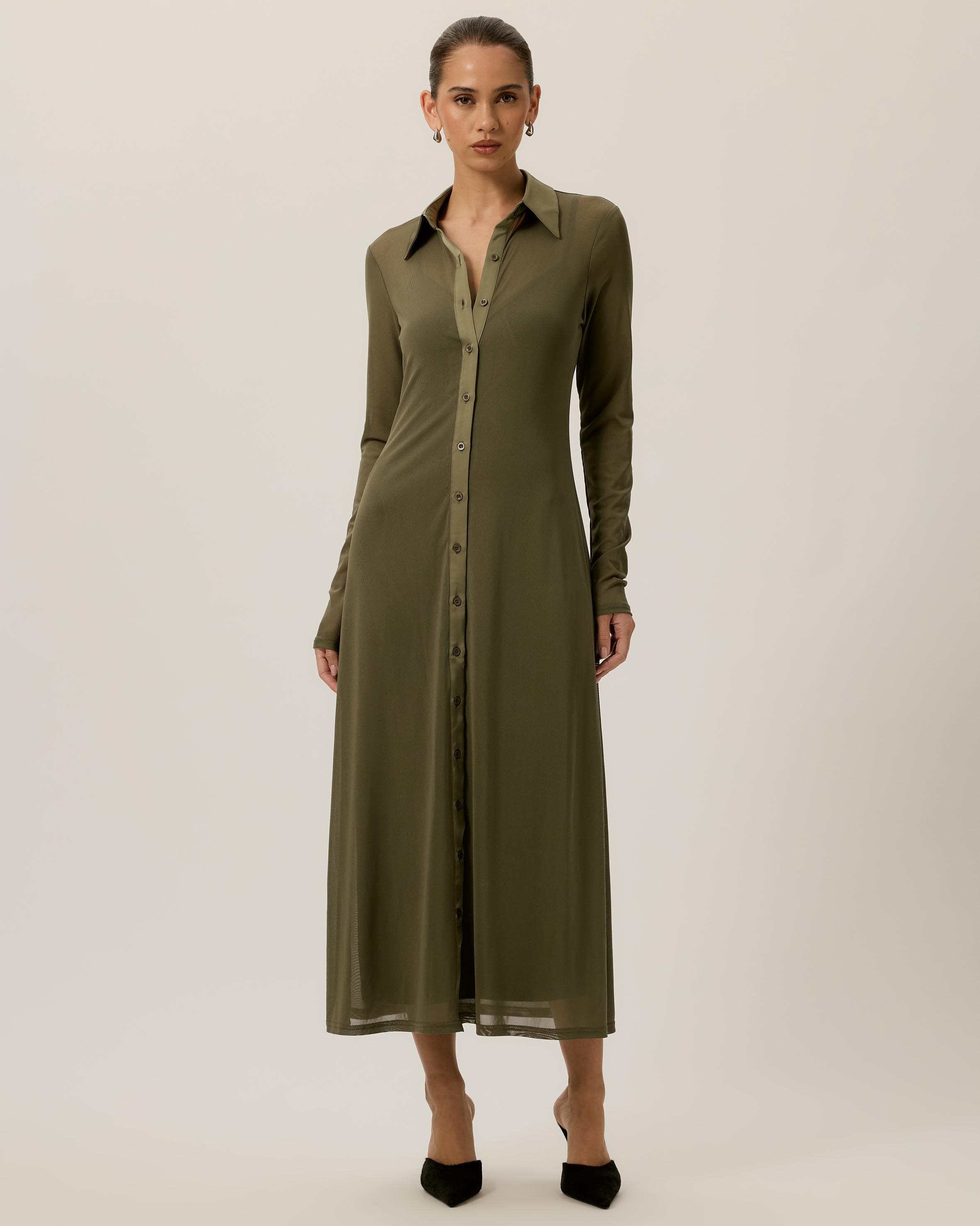Bonnie Ruched Waist Collar Midi Dress
