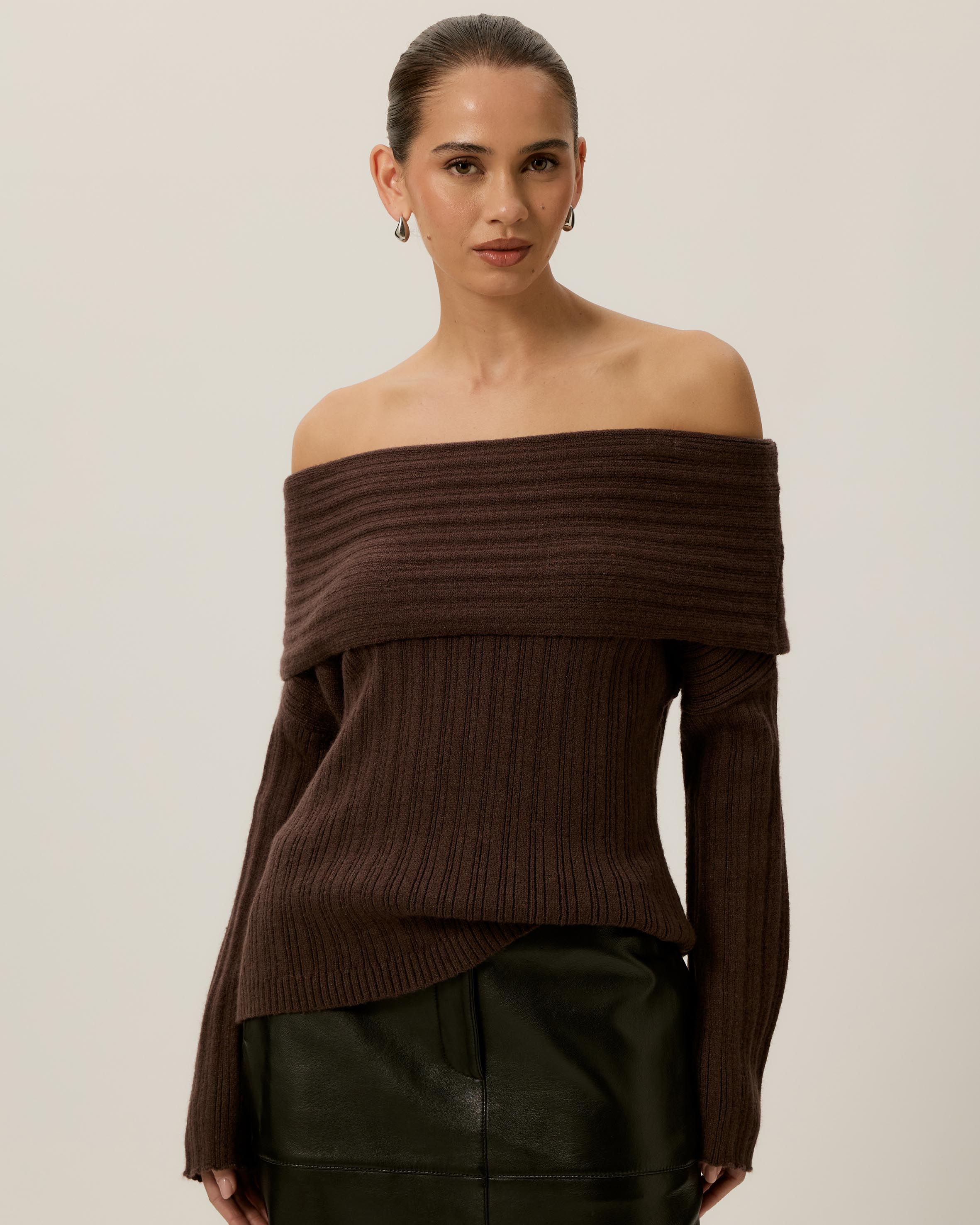 Elena Ribbed Off The Shoulder Jumper