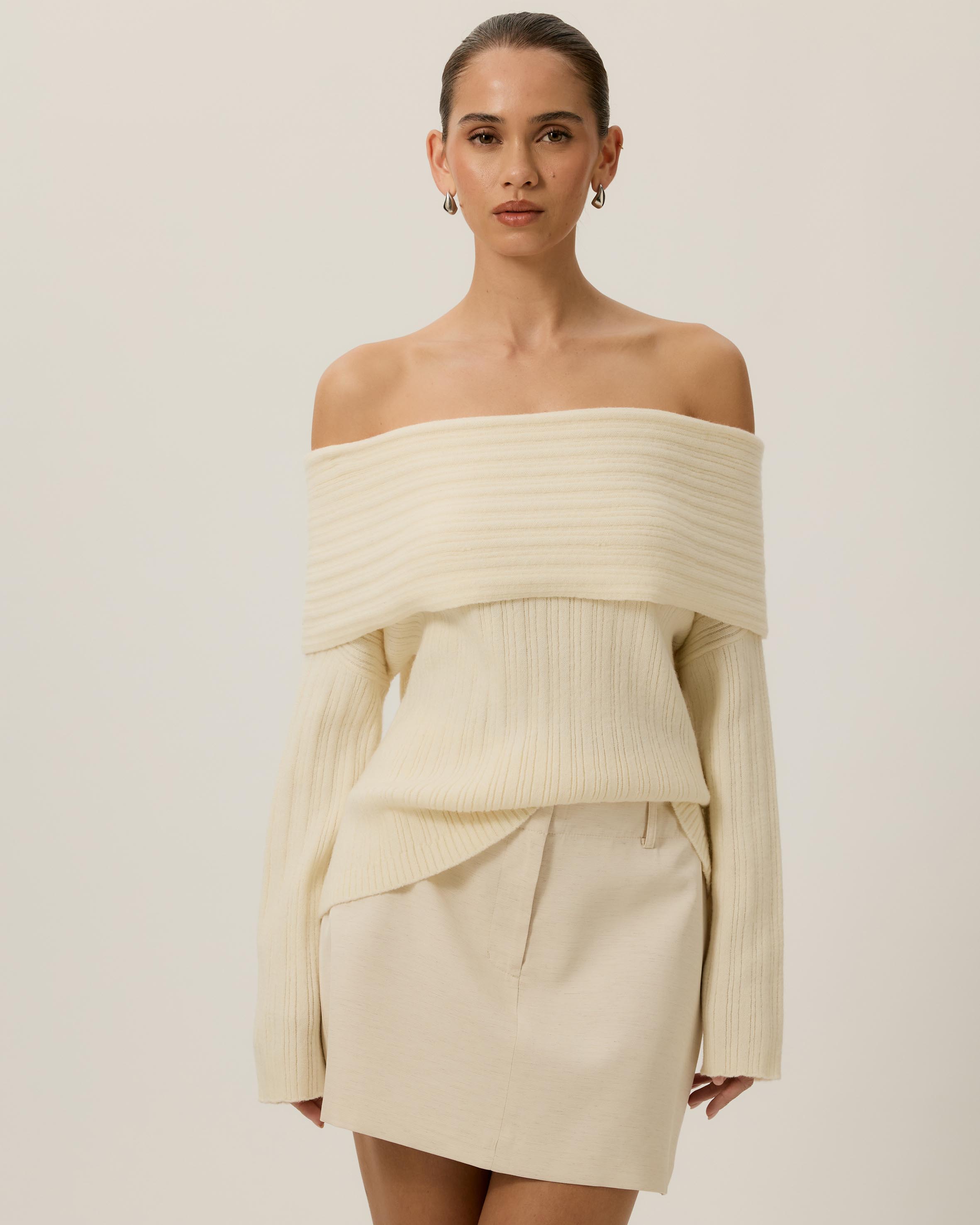 Elena Ribbed Off The Shoulder Jumper