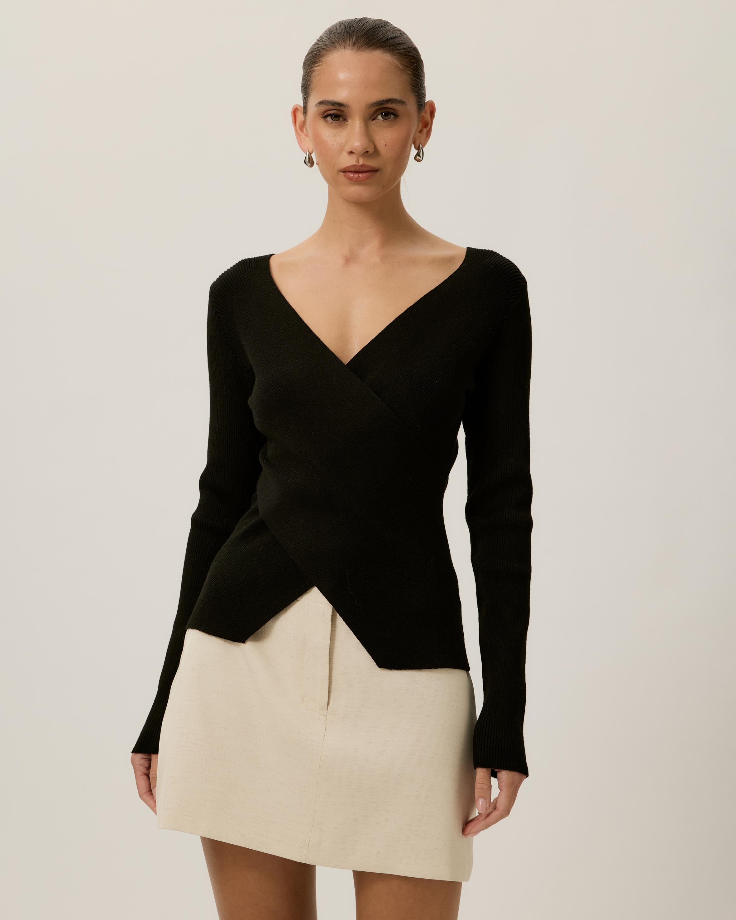 Sienna Wrap Long Sleeve Knit Top