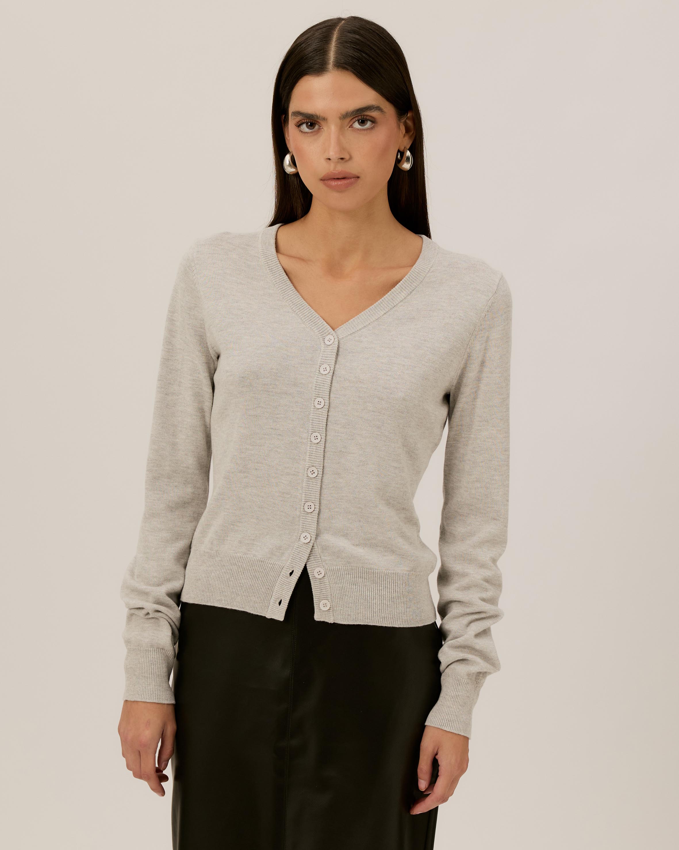 Simone Cotton Blend V Neck Knit Cardigan