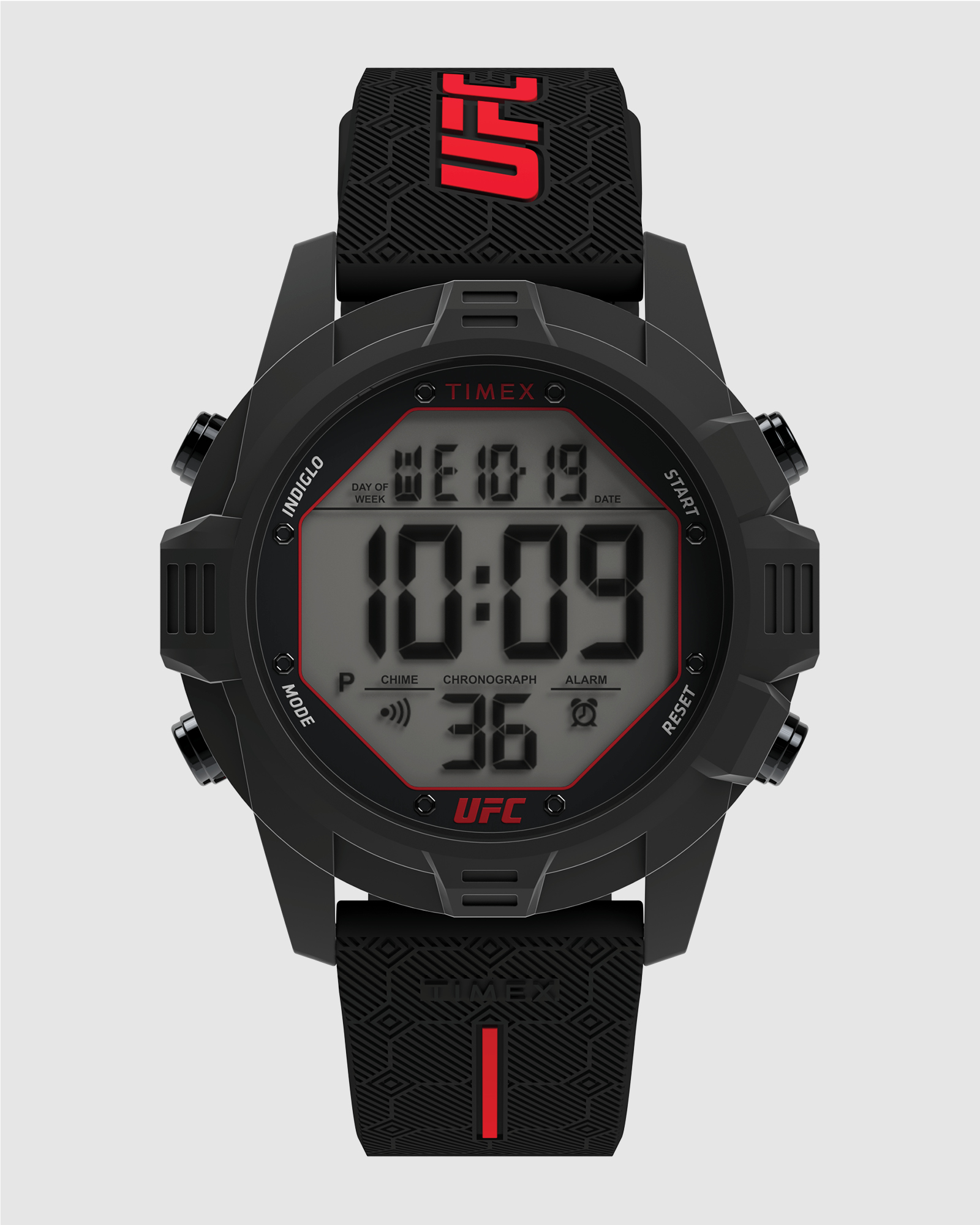 UFC Brawler 42.5mm Black Digital Dial with Two Tone Black and Red Silicone Strap