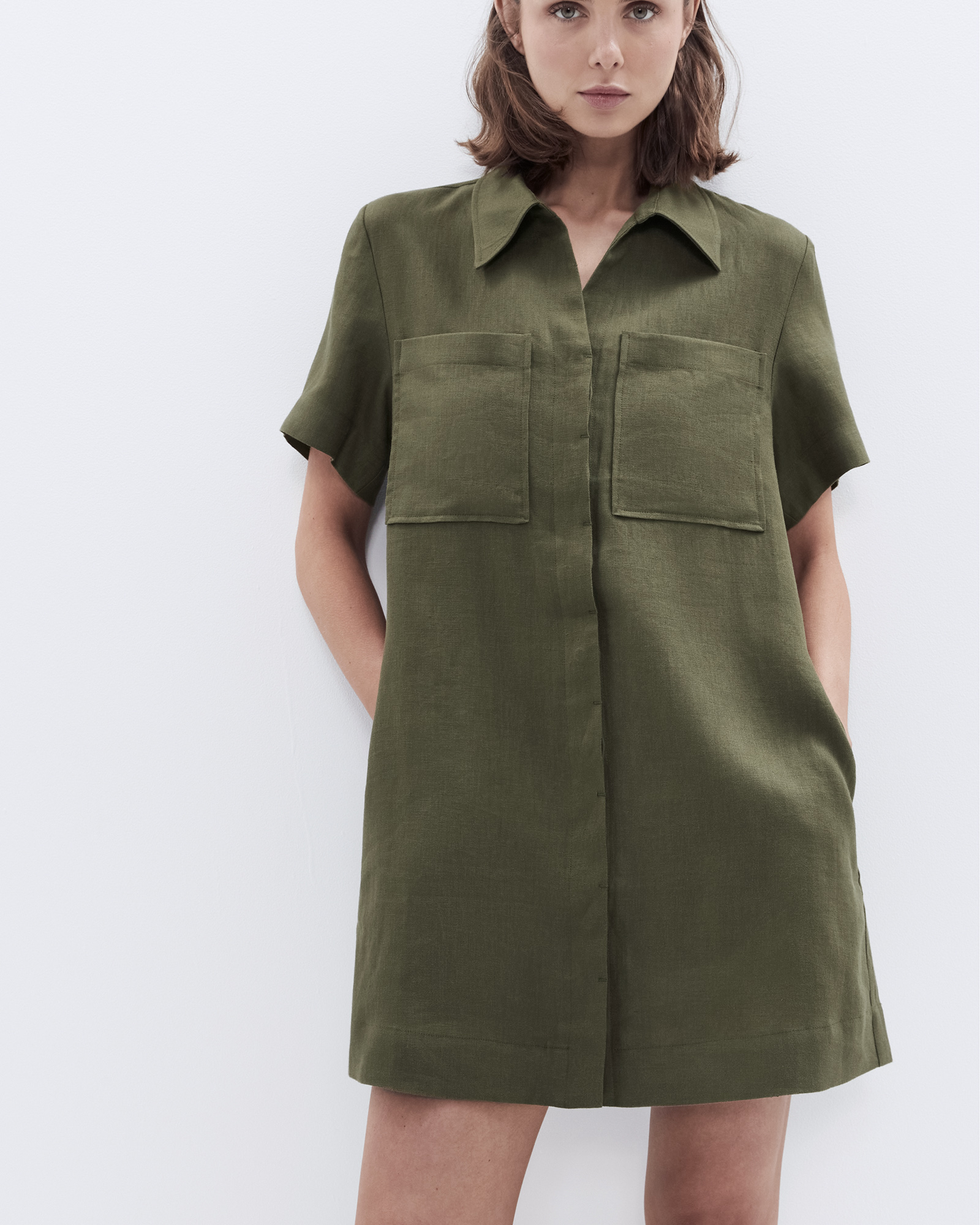 Collared Linen Utility Dress