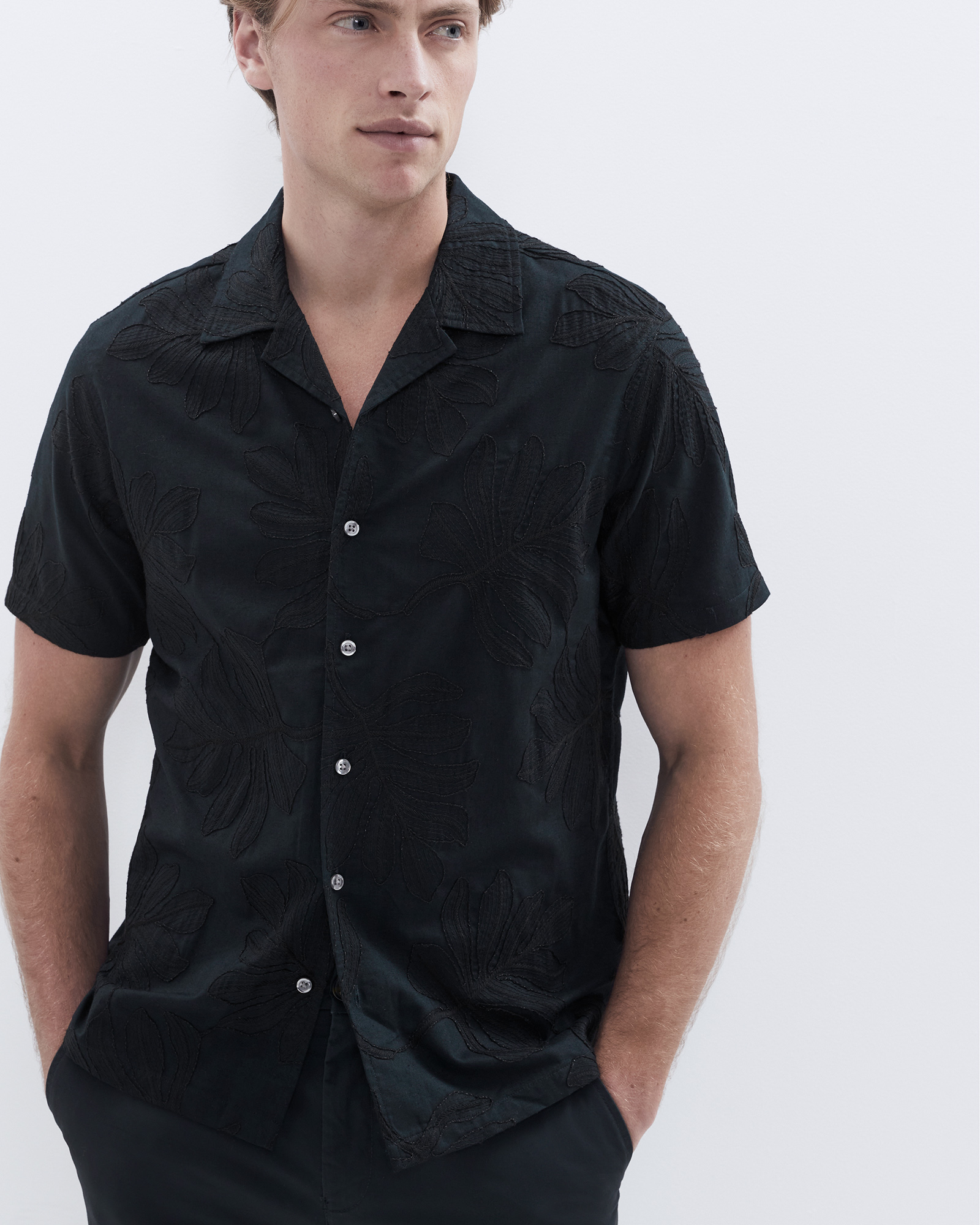 Leaf Embroidered Regular Fit Shirt