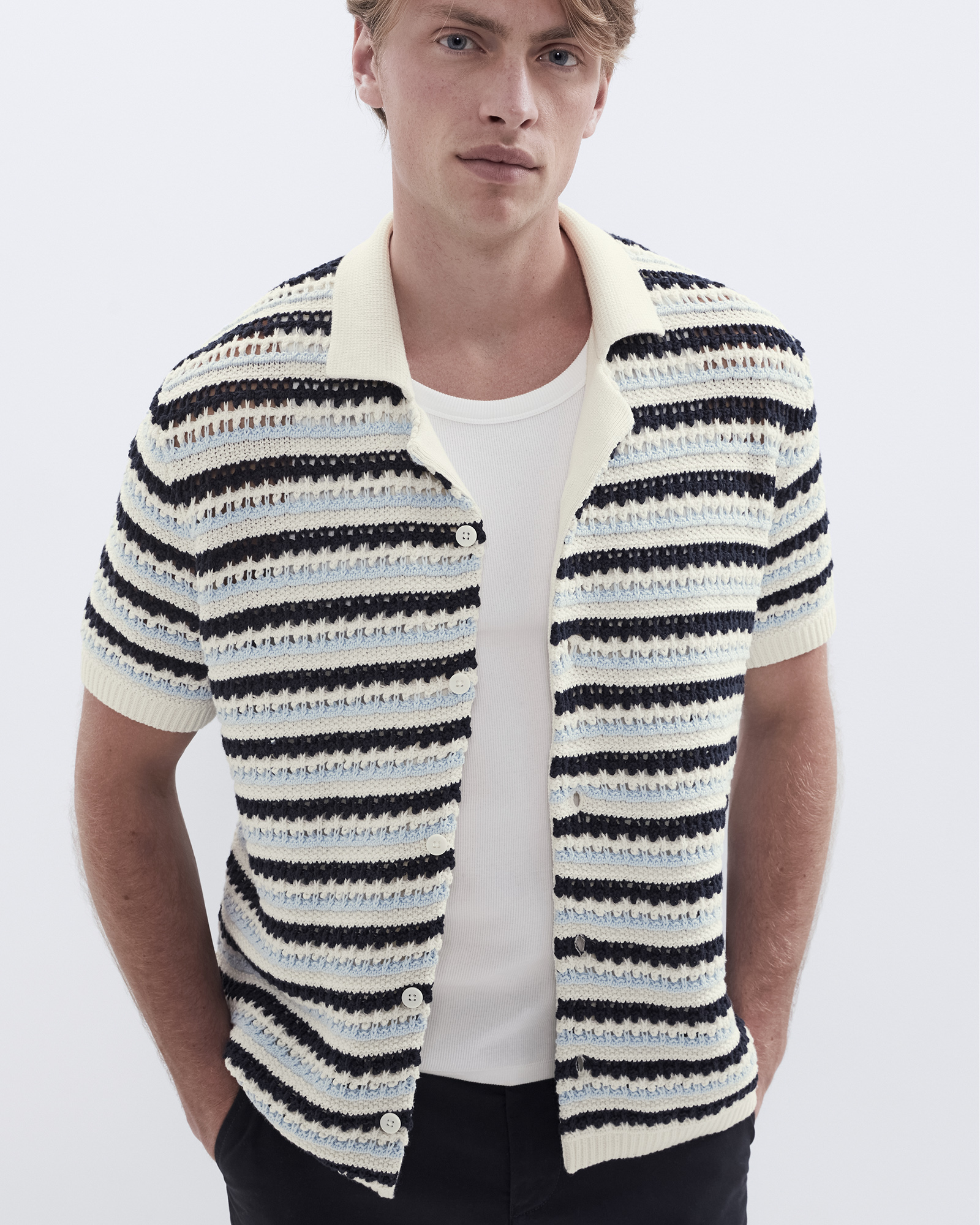 Ladder Stitch Knit Button Thru