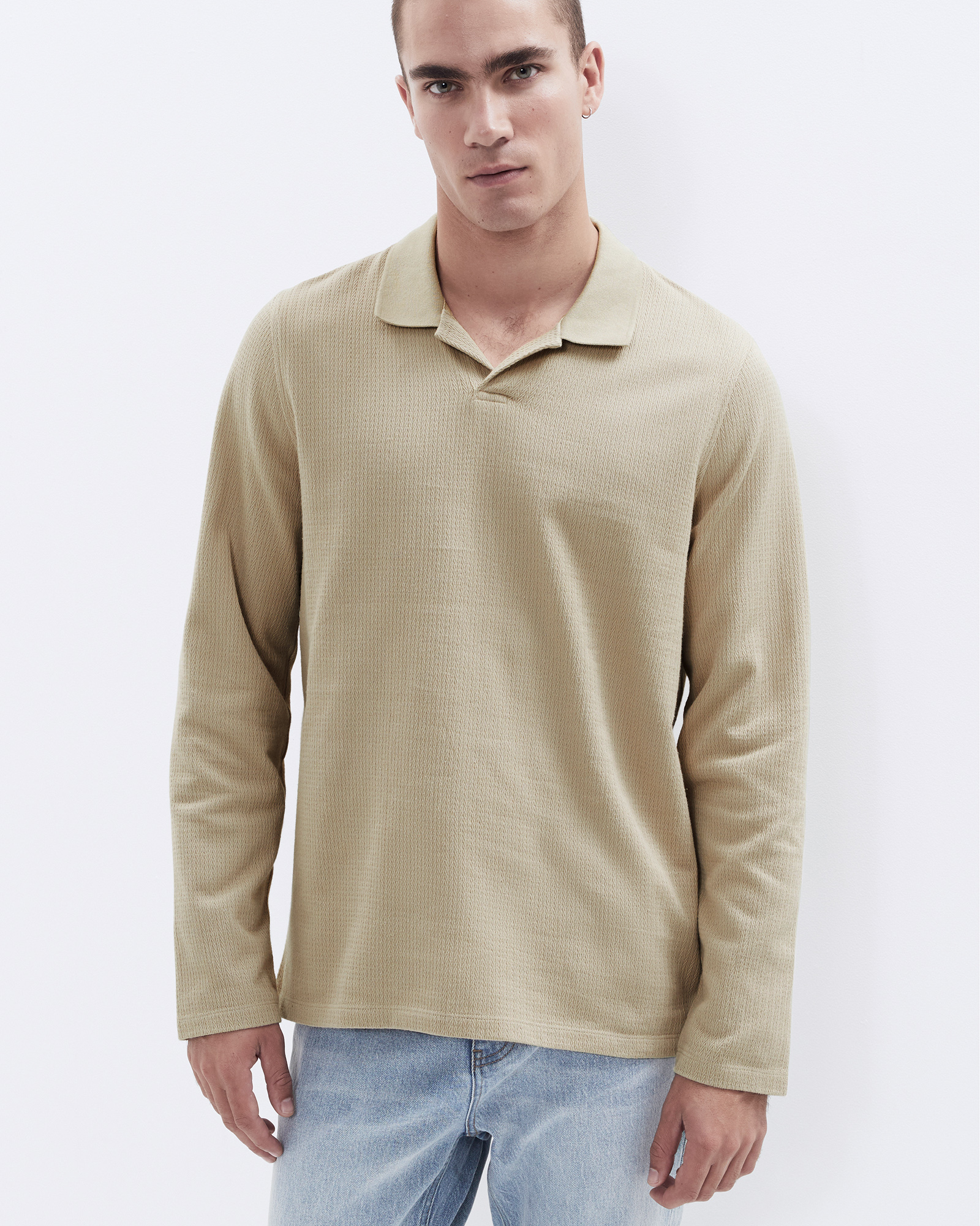 Herringbone Textured L/S Polo