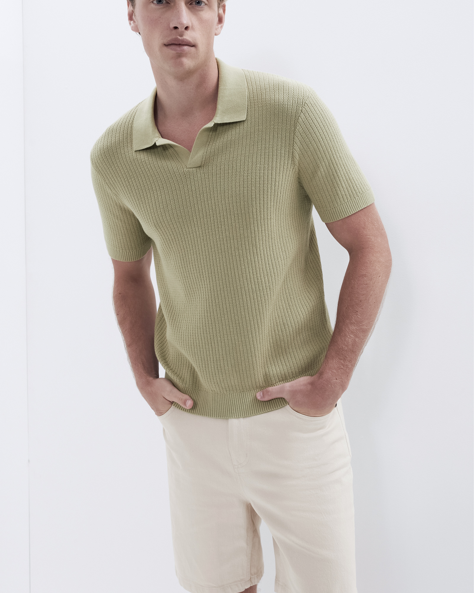 Wavy Stitch Knit Polo