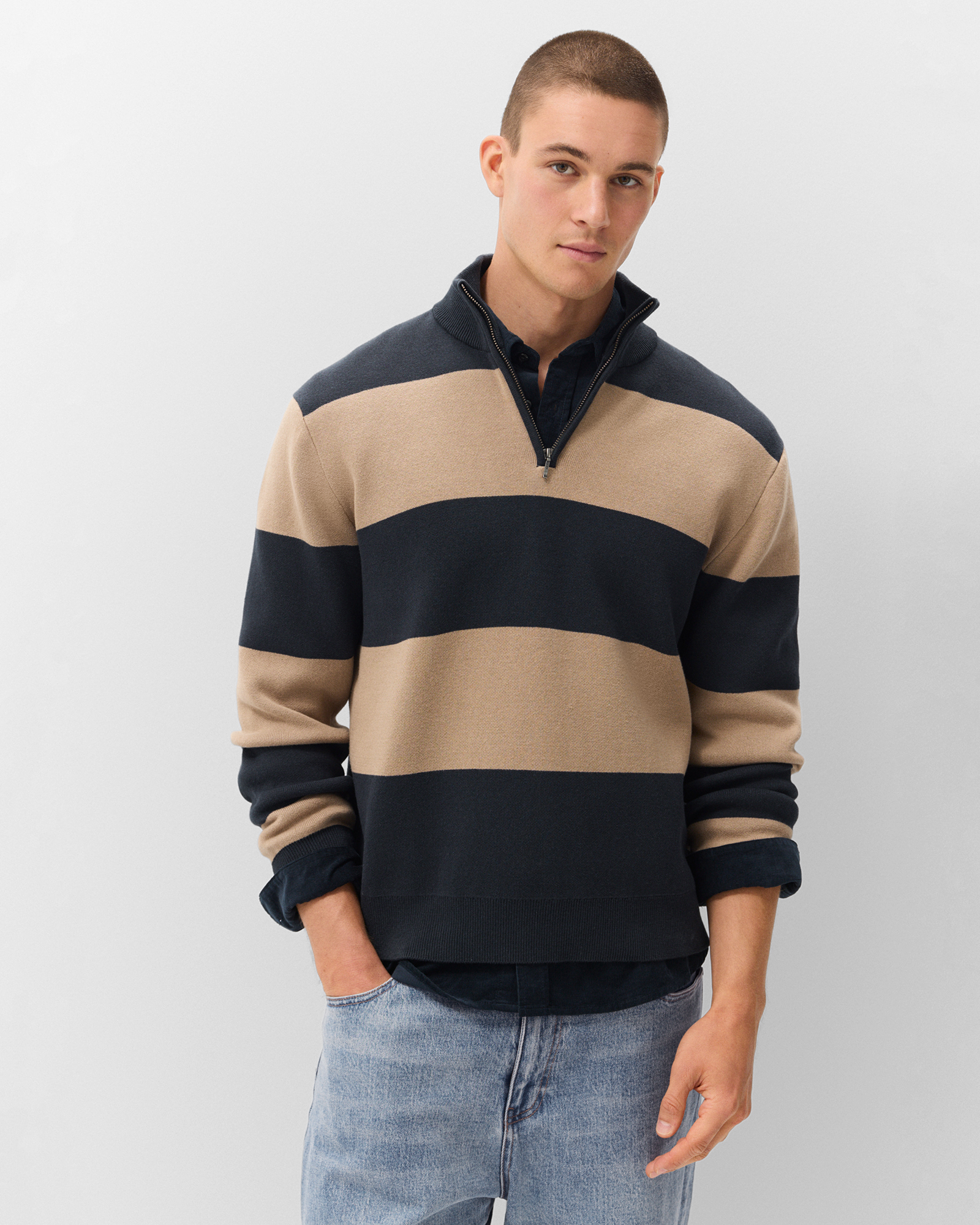 Block Stripe Half Zip Knit