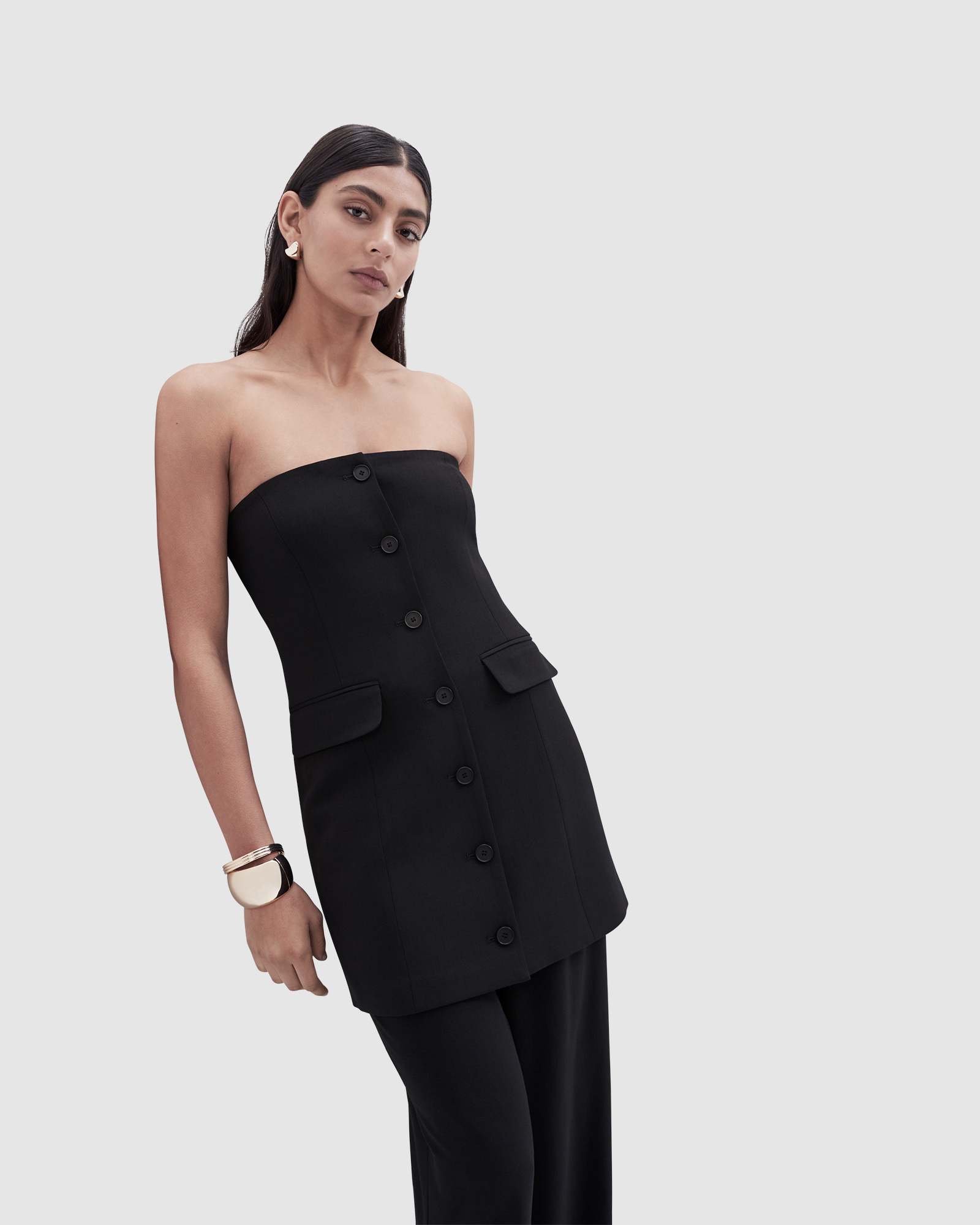 Strapless Button Through Mini Dress