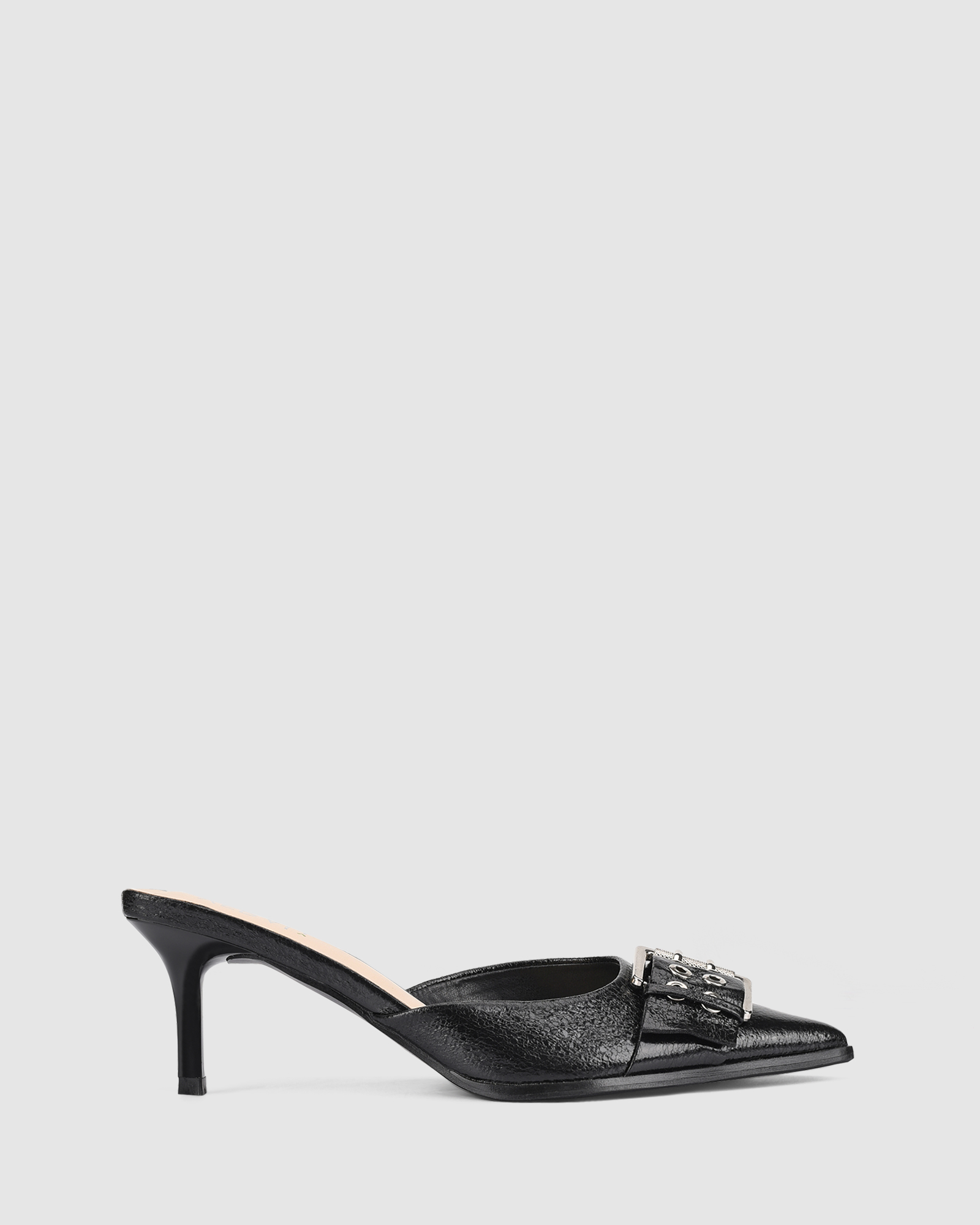Sez Buckle Stiletto Mules