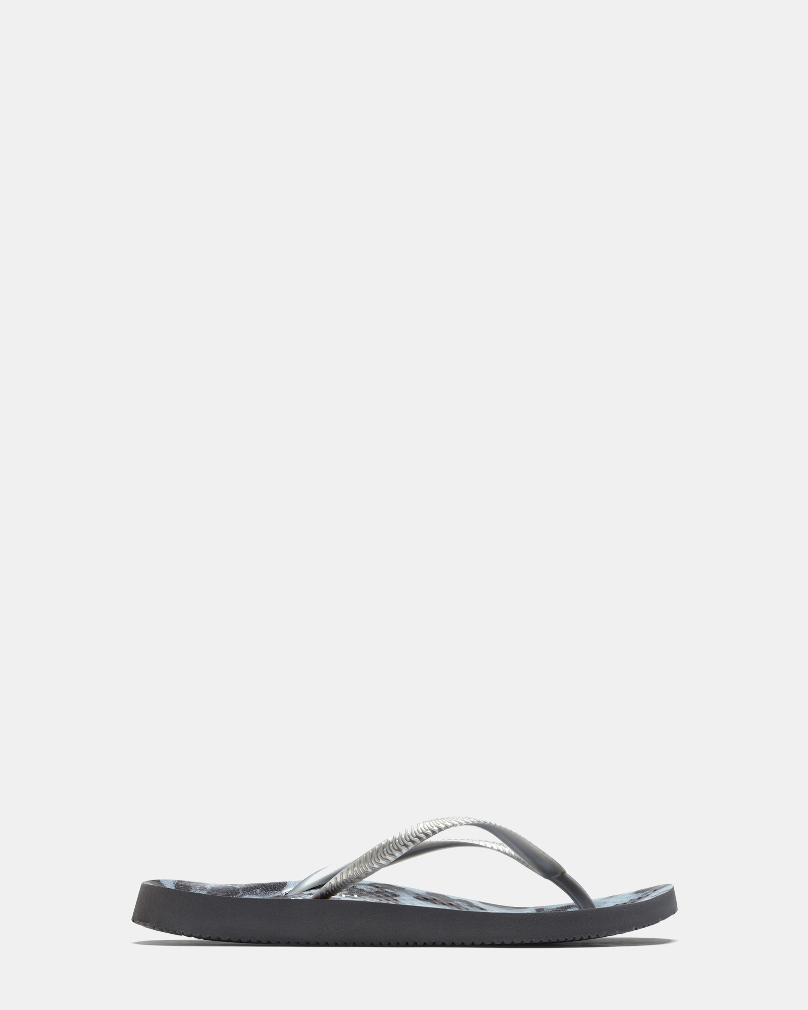 Noosa Print Toe Post Sandal - Black Silver Cheetah