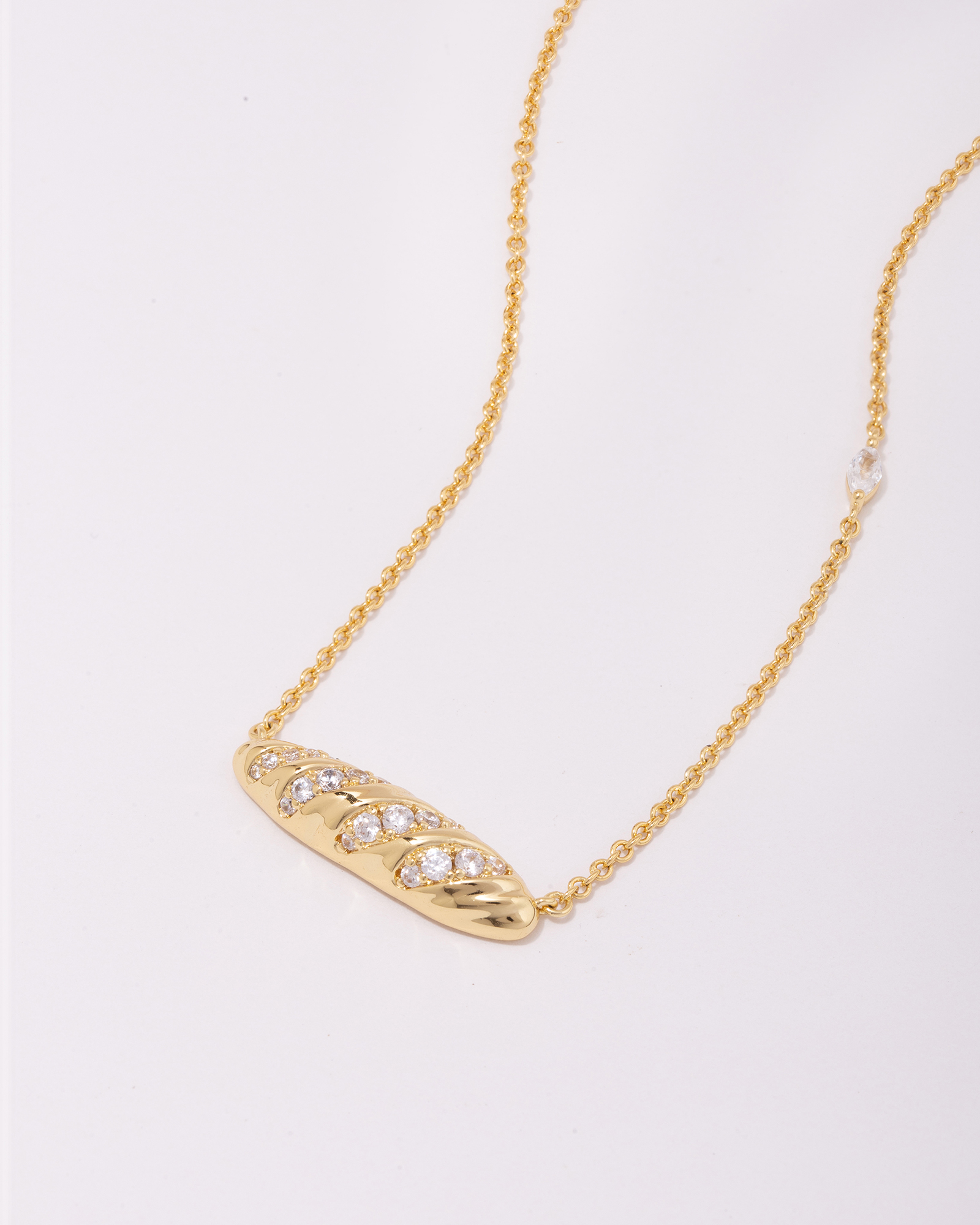 Baguette Pave Gold Necklace