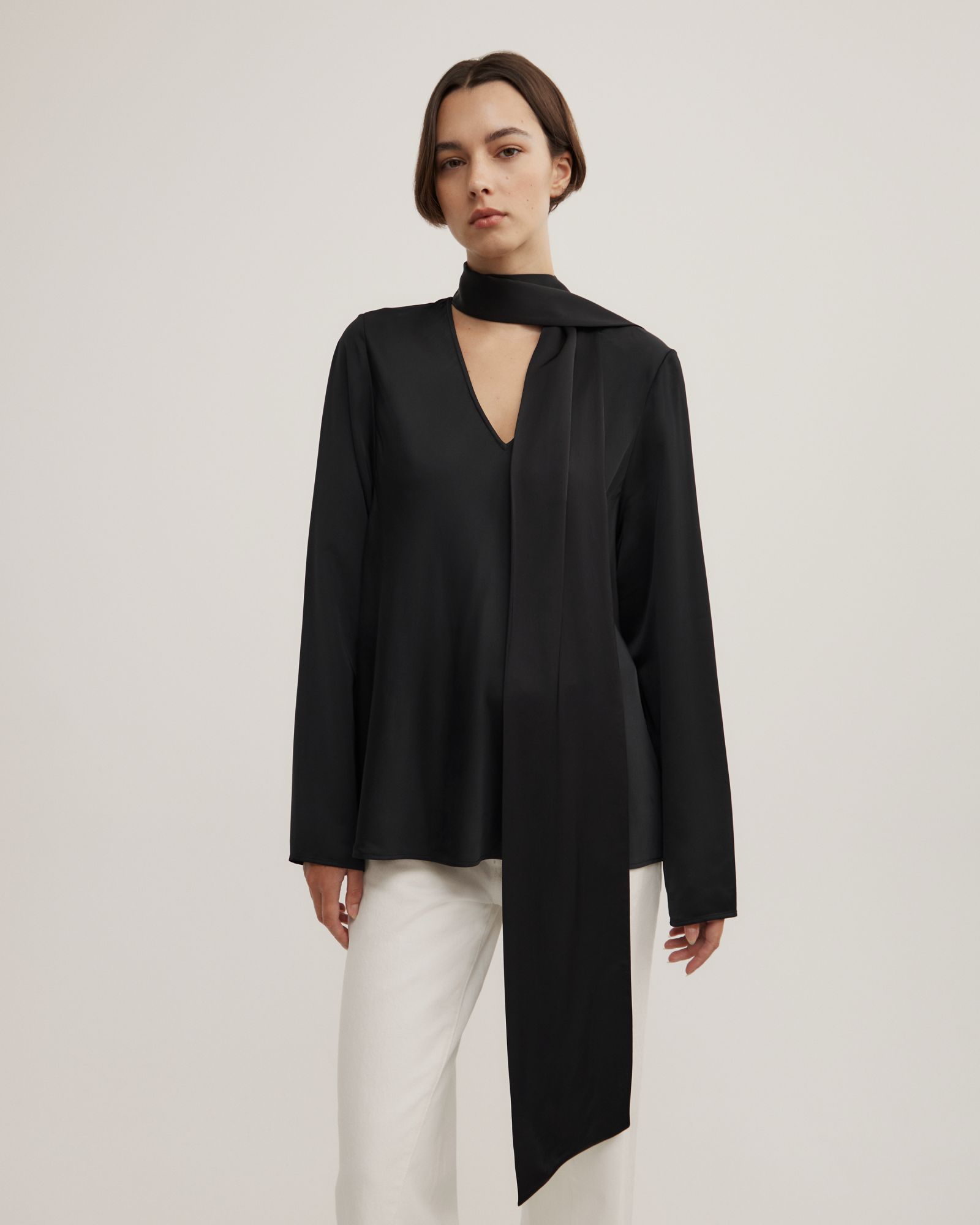 Long Sleeve V-neck Scarf Top