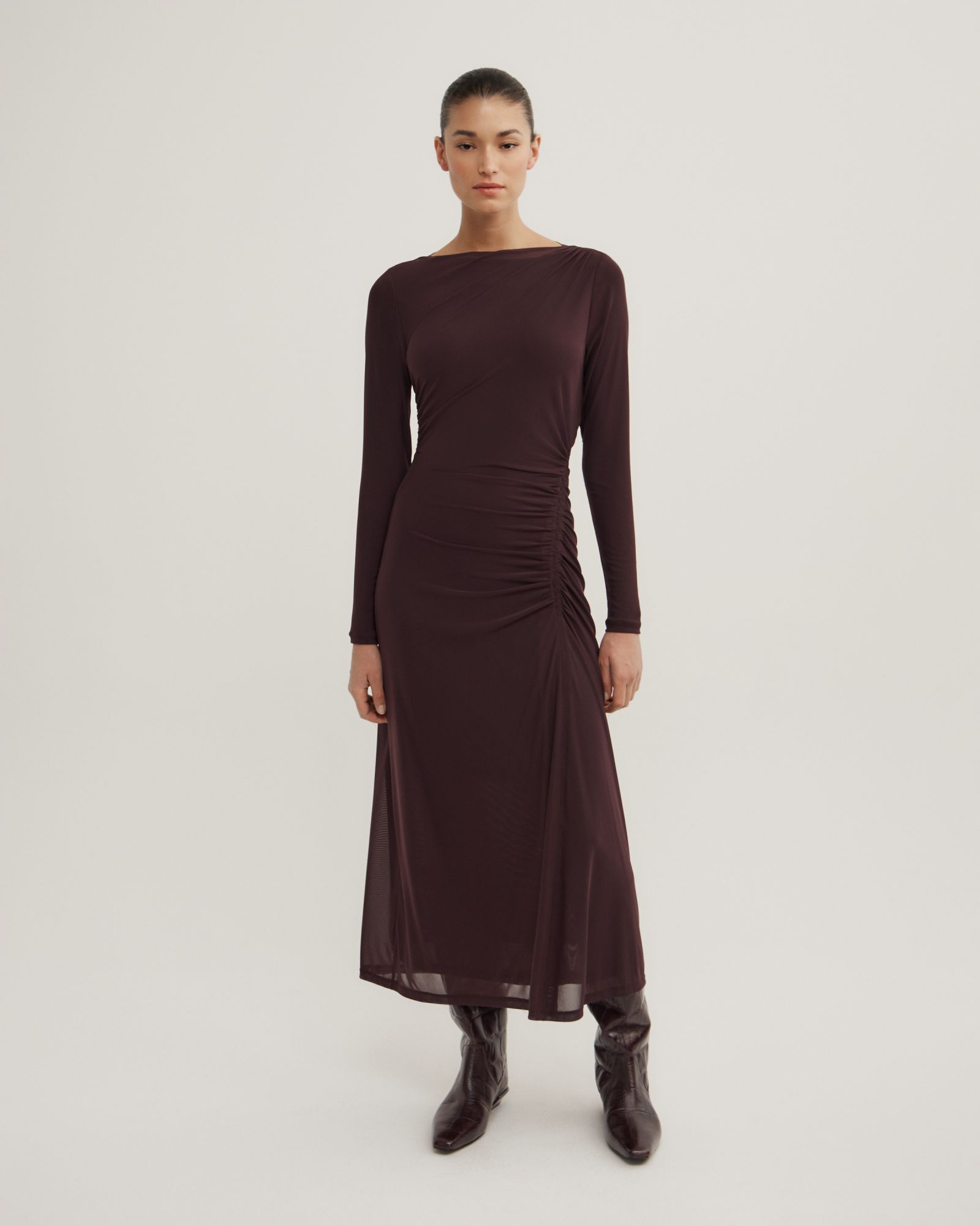 Longsleeve Ruched Mesh Dress