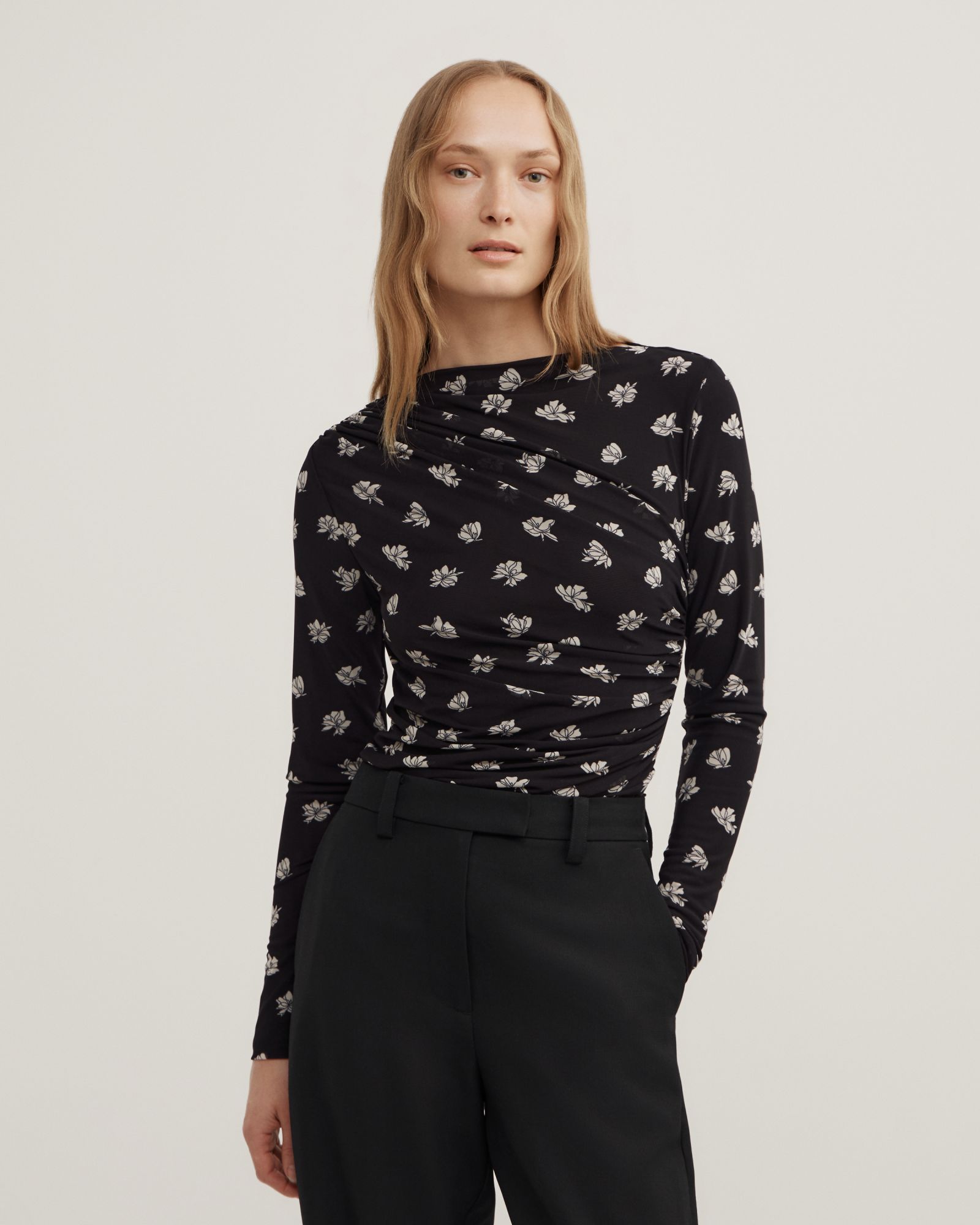 Mesh Drape Long Sleeve Top