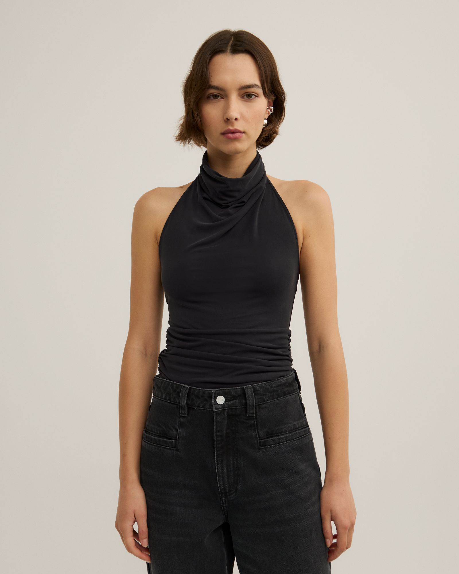 High Neck Cowl Top
