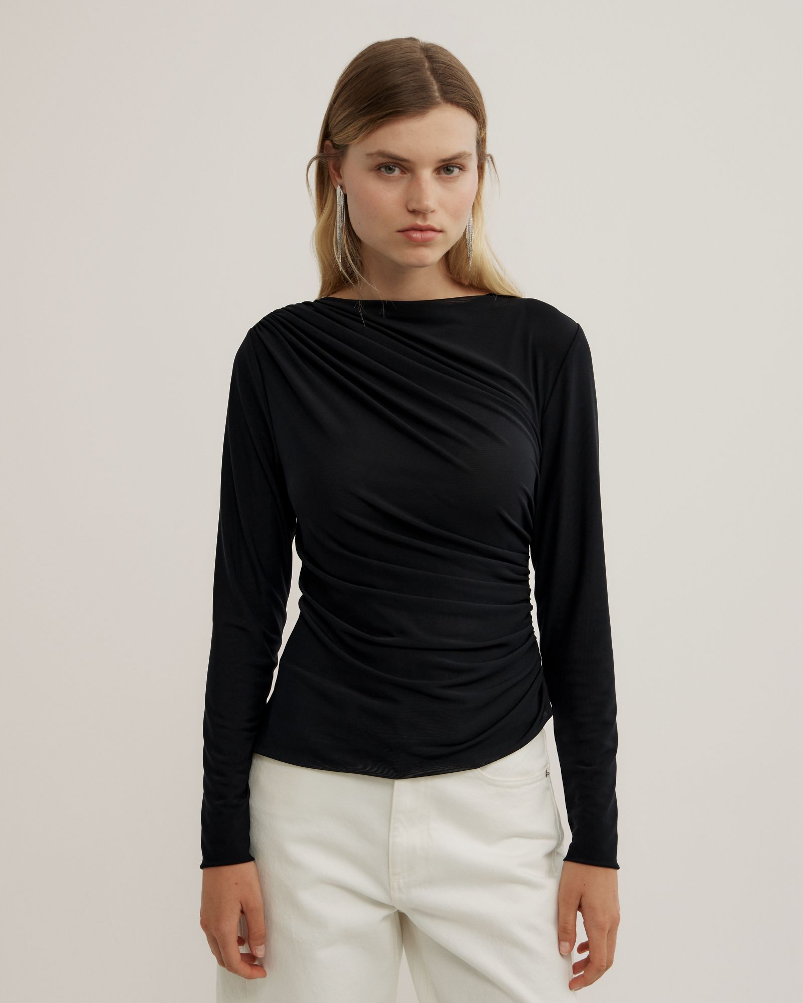 Mesh Drape Long Sleeve Top