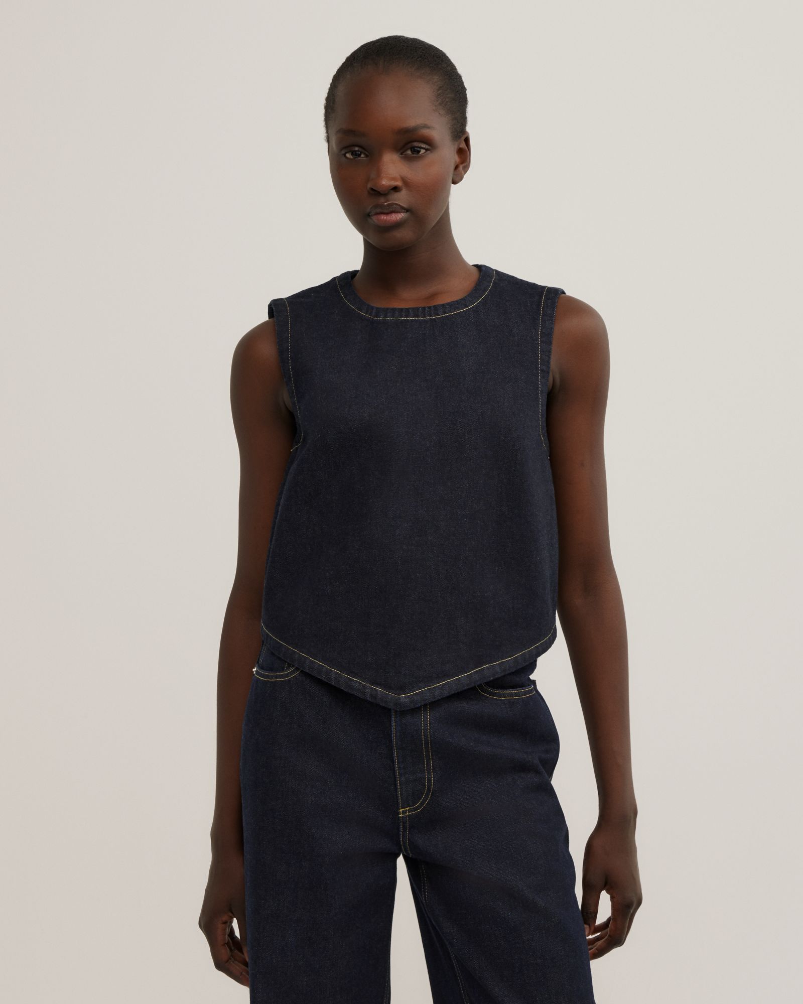 Denim Scarf Hem Top